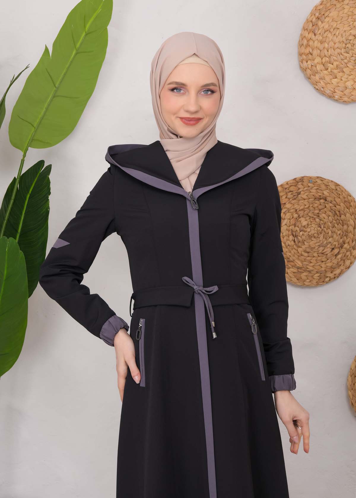 Modest linen  trench coat 1221 Koyu Antrasit