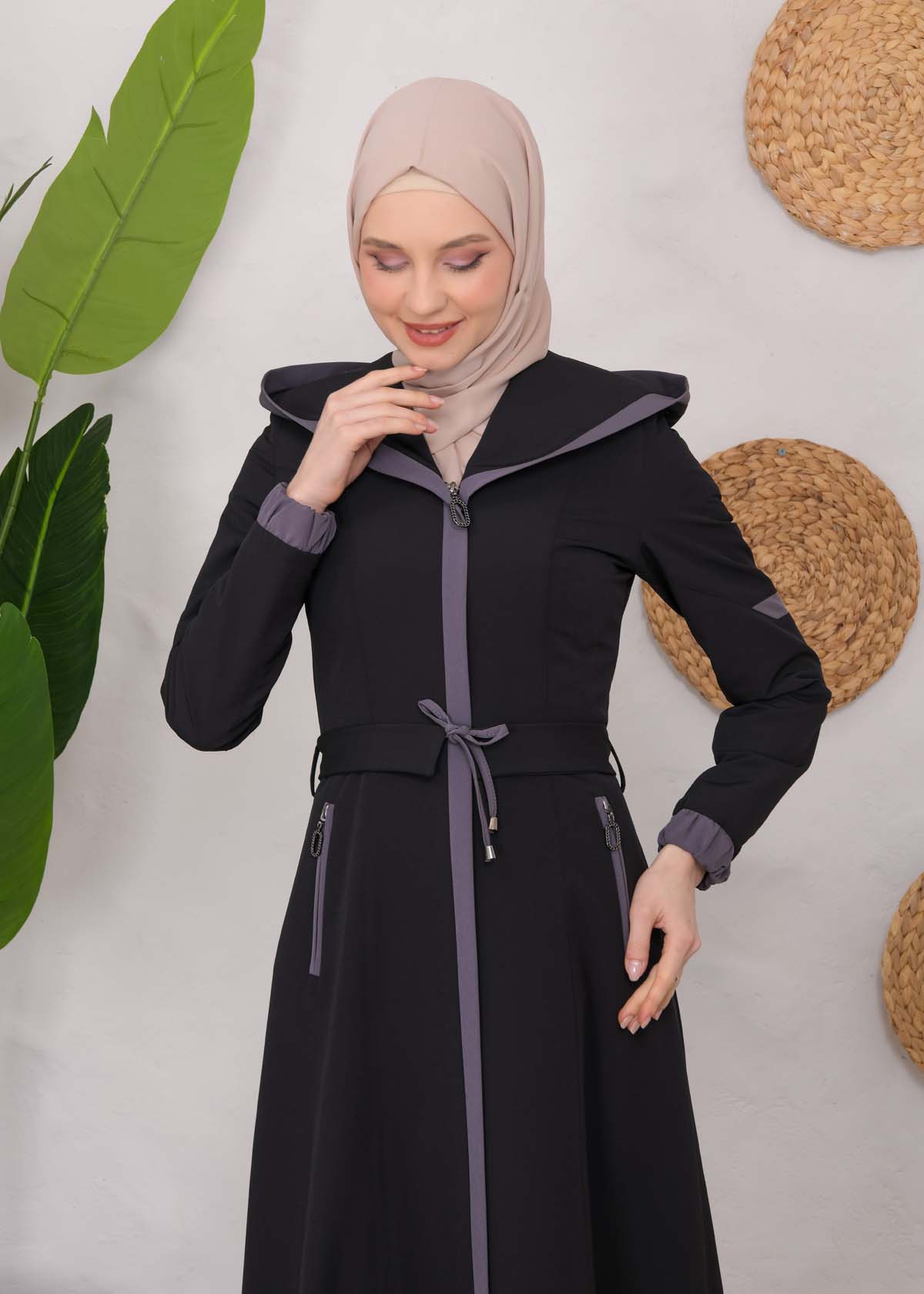 Modest linen  trench coat 1221 Koyu Antrasit