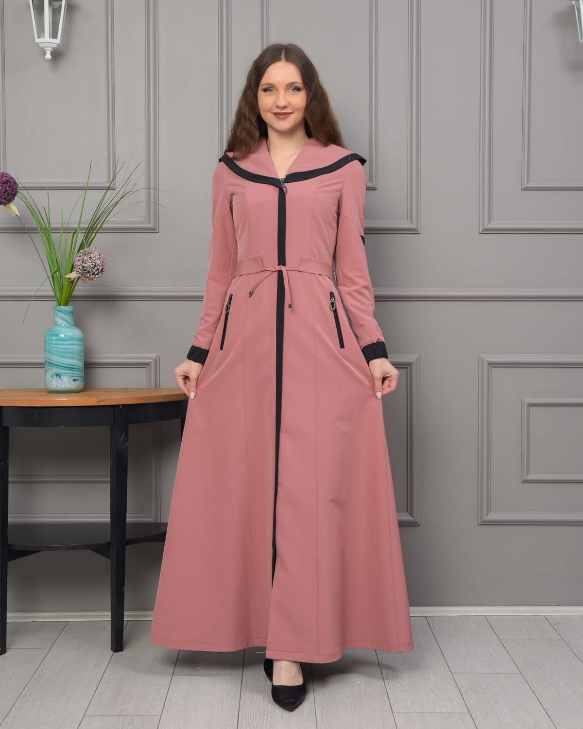 Modest linen  trench coat 1221 - pink