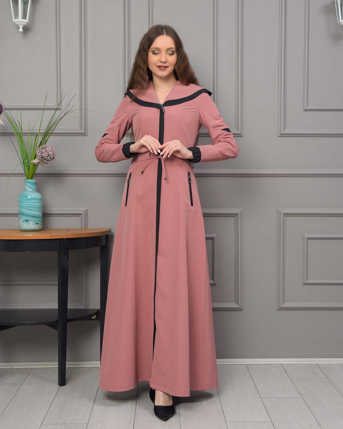 Modest linen  trench coat 1221 - pink