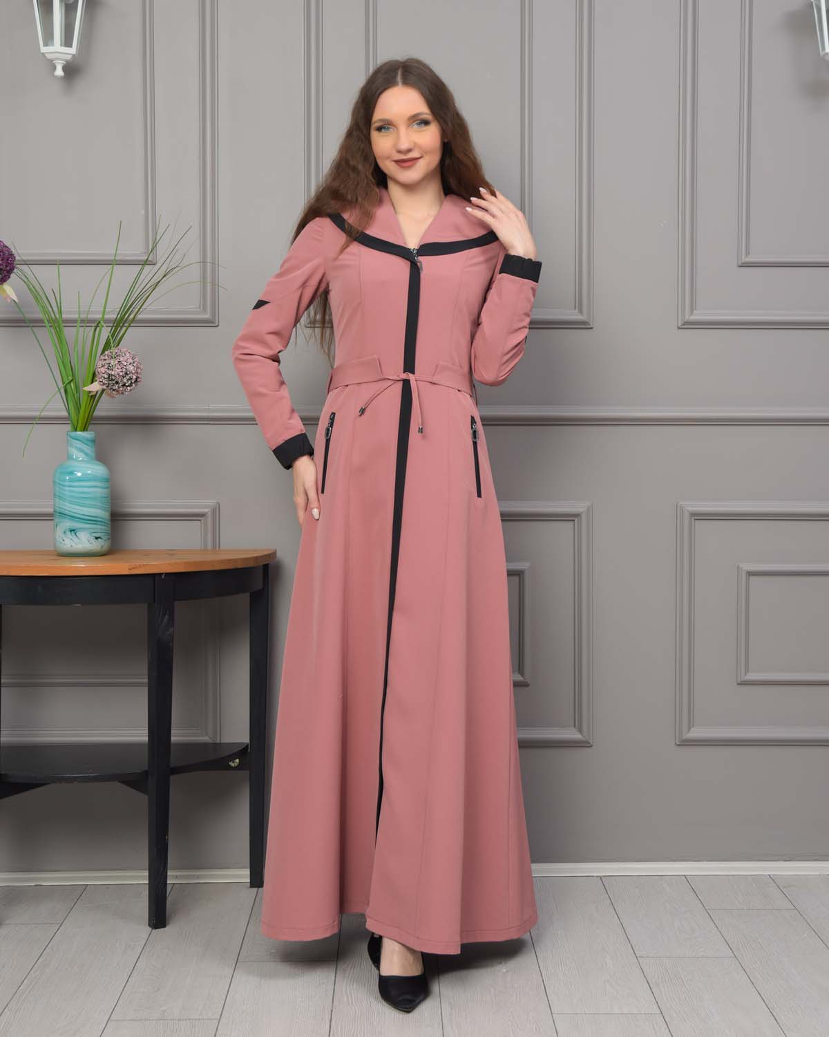 Modest linen  trench coat 1221 - pink