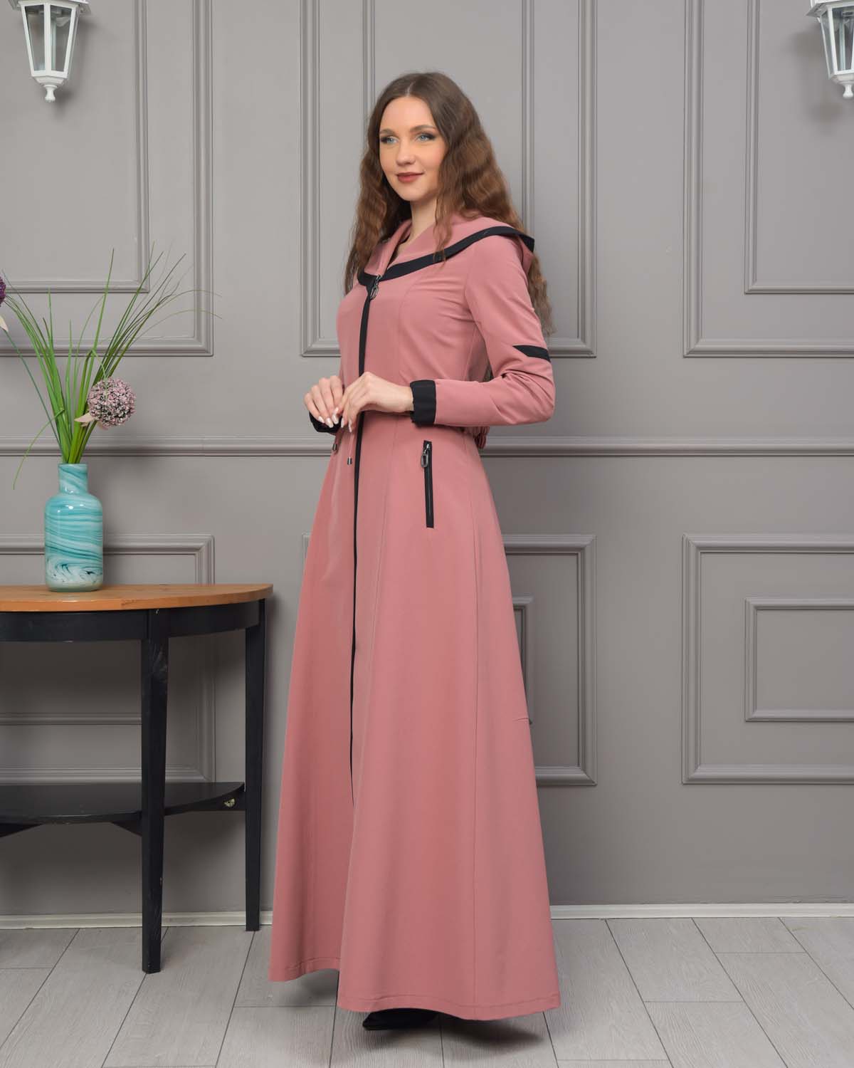 Modest linen  trench coat 1221 - pink