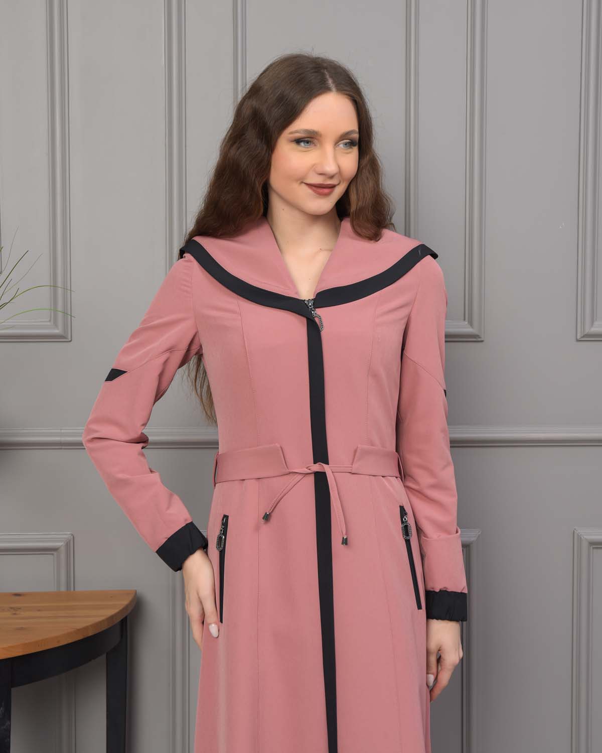 Modest linen  trench coat 1221 - pink