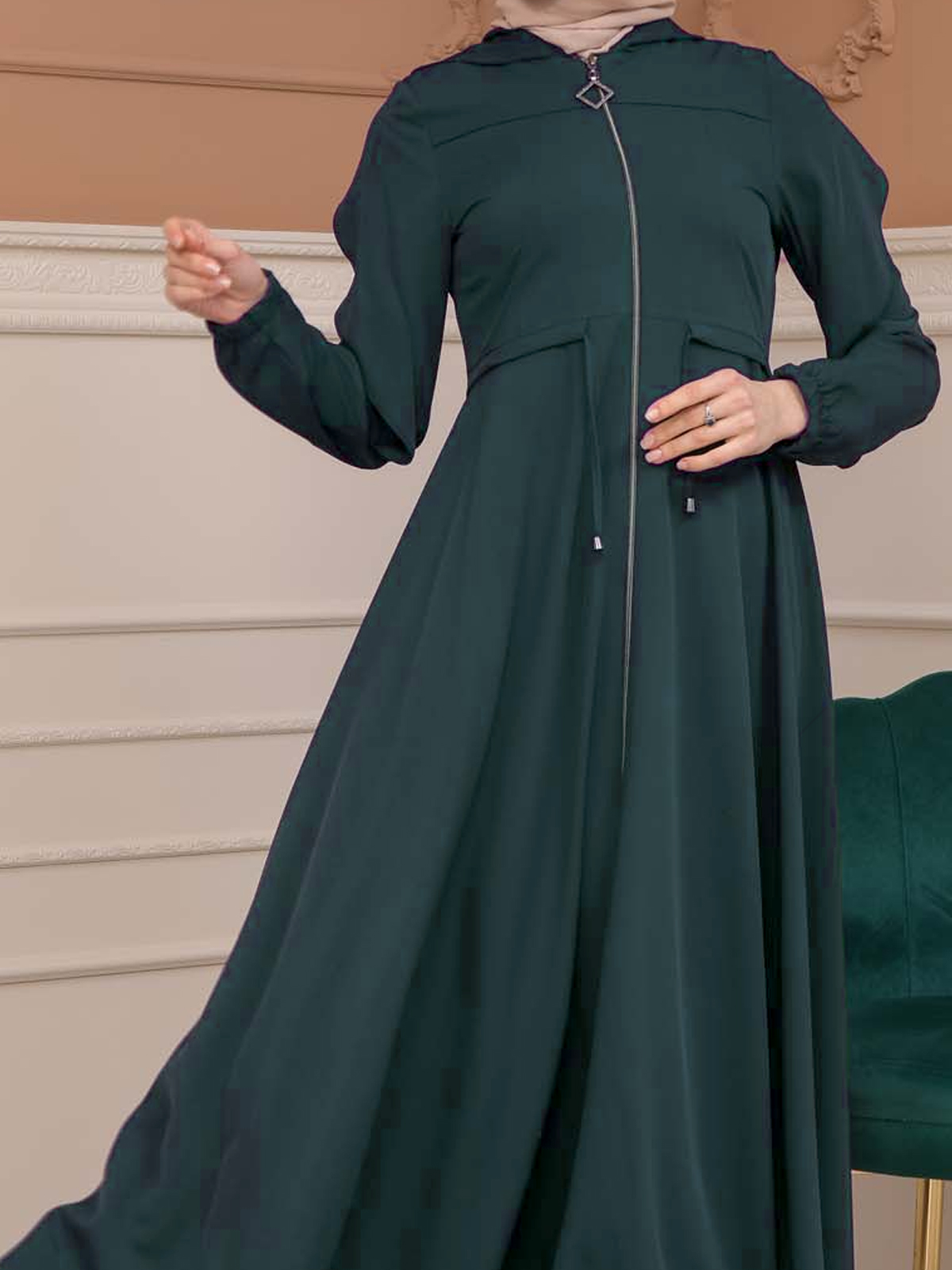 Modest Abaya With Flared Sleeve Detail 677 - green