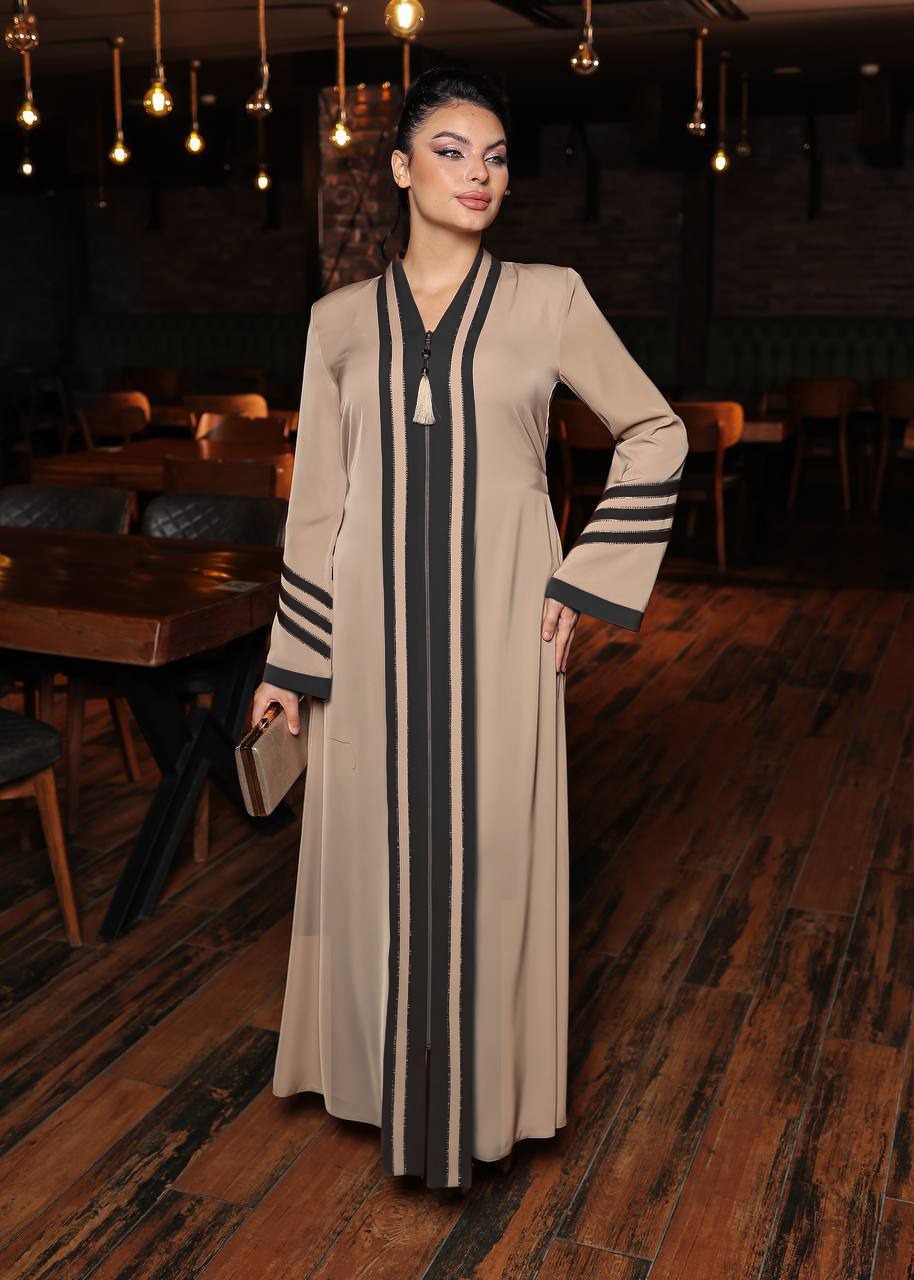 Fursan Fabric Diamond-Studded Modest Abaya 697 - beige