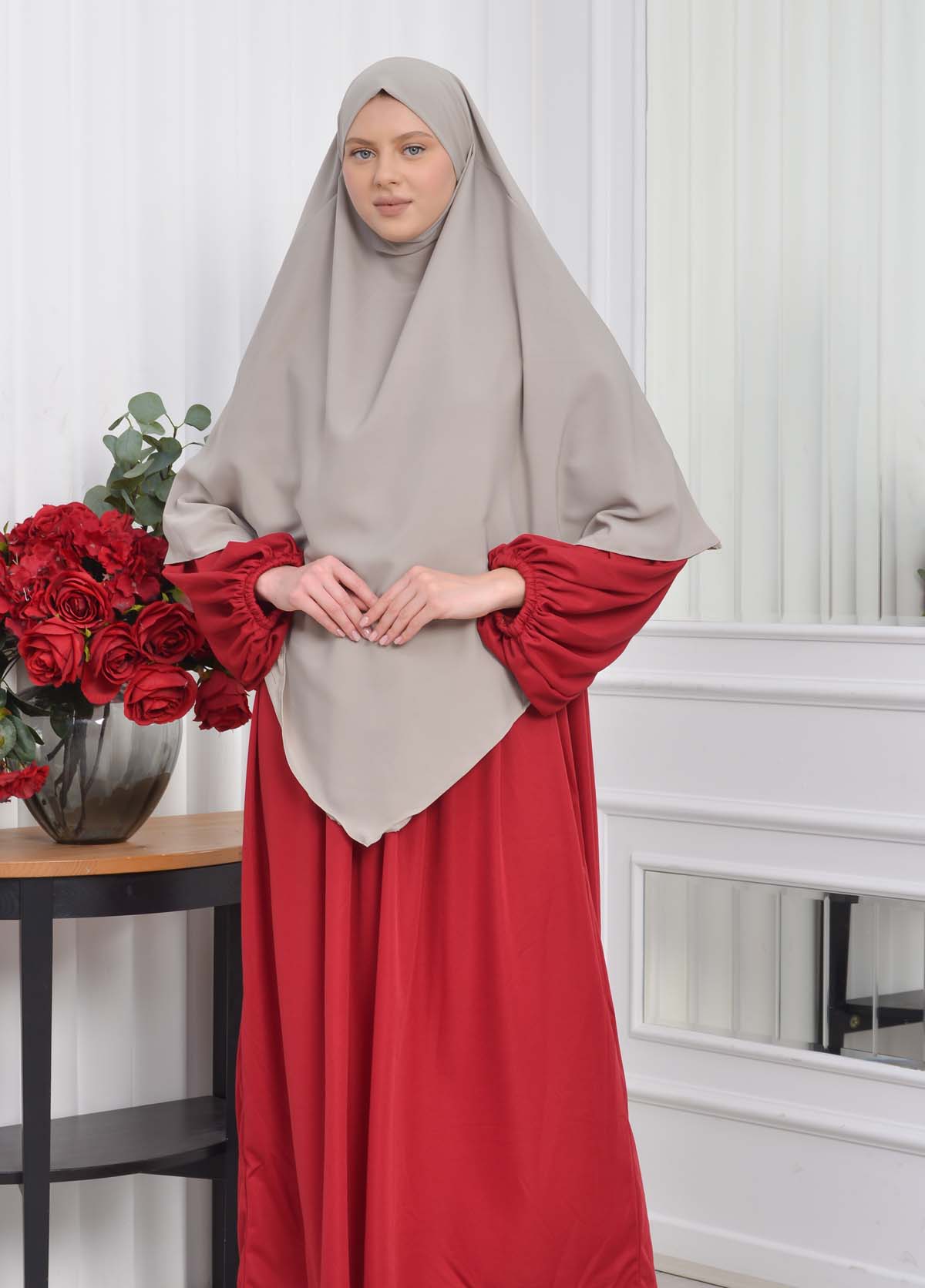 Casual Hijab Dress Suit 2 Pieces 828 - burgundy