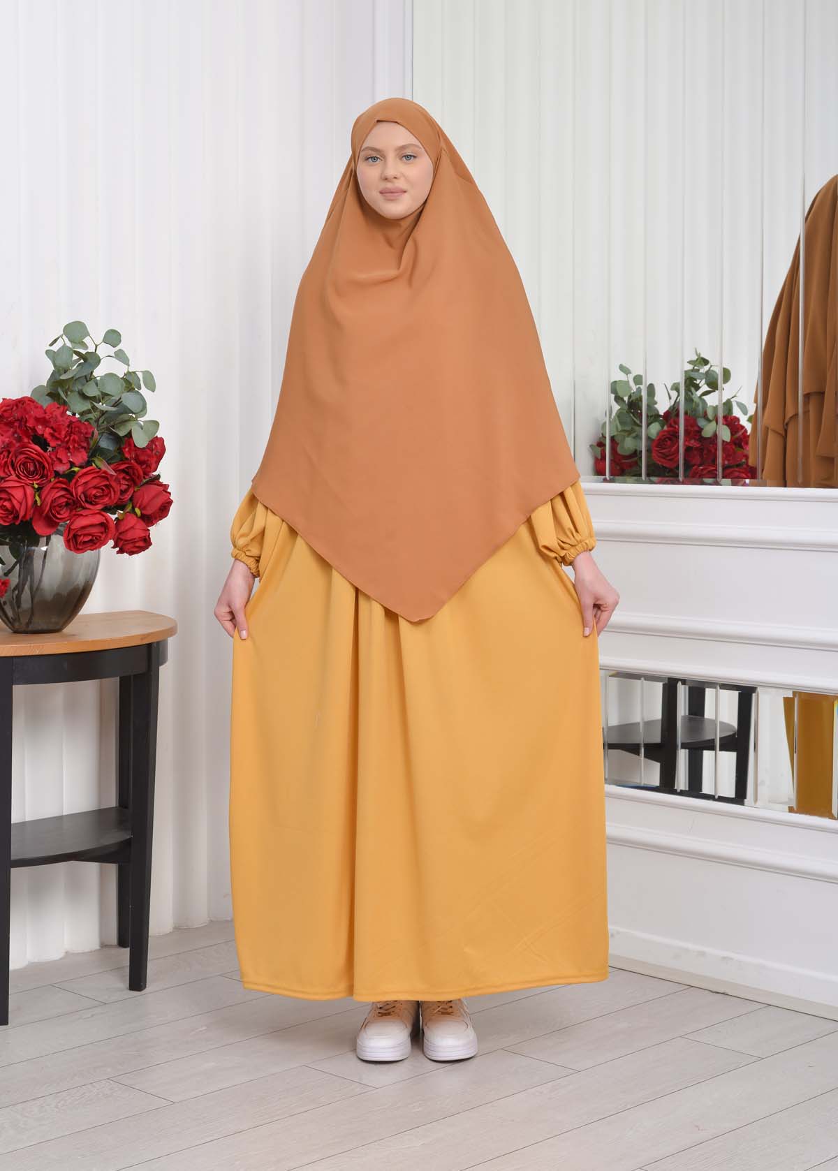 Casual Hijab Dress Suit 2 Pieces 828 - mustard yellow