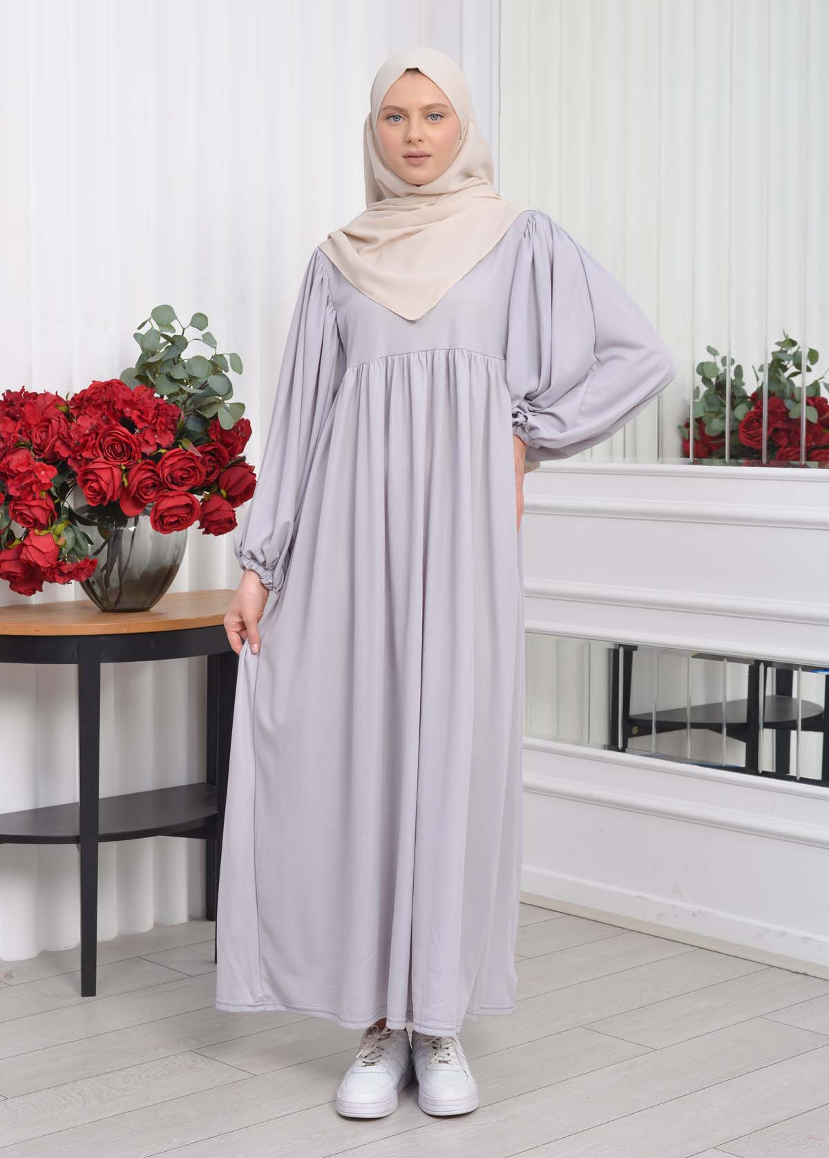 Casual Hijab Dress Suit 2 Pieces 828 Gri