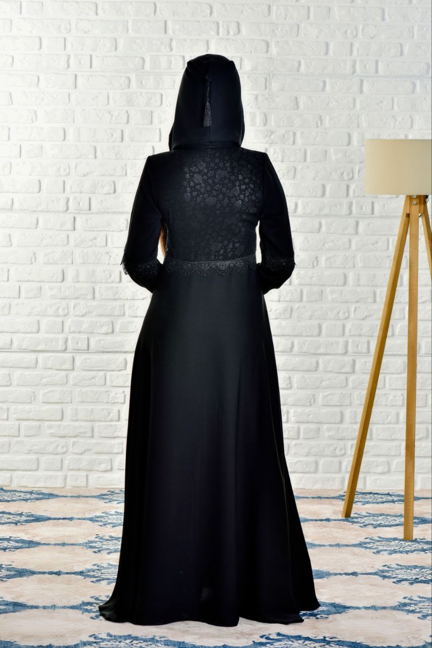 women Hoodied Abaya of Rose Rise fabric 563 Siyah