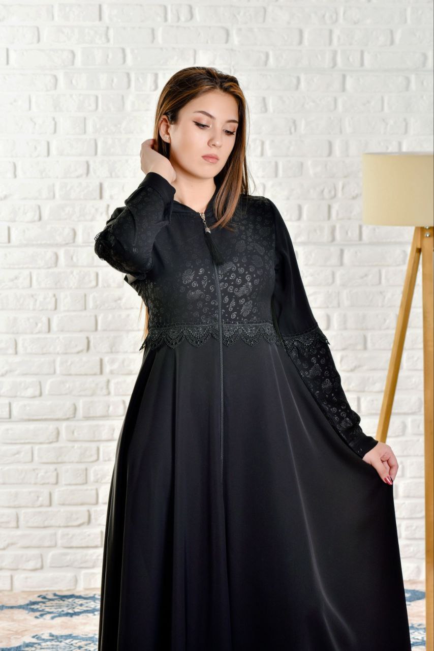 women Hoodied Abaya of Rose Rise fabric 563 Siyah