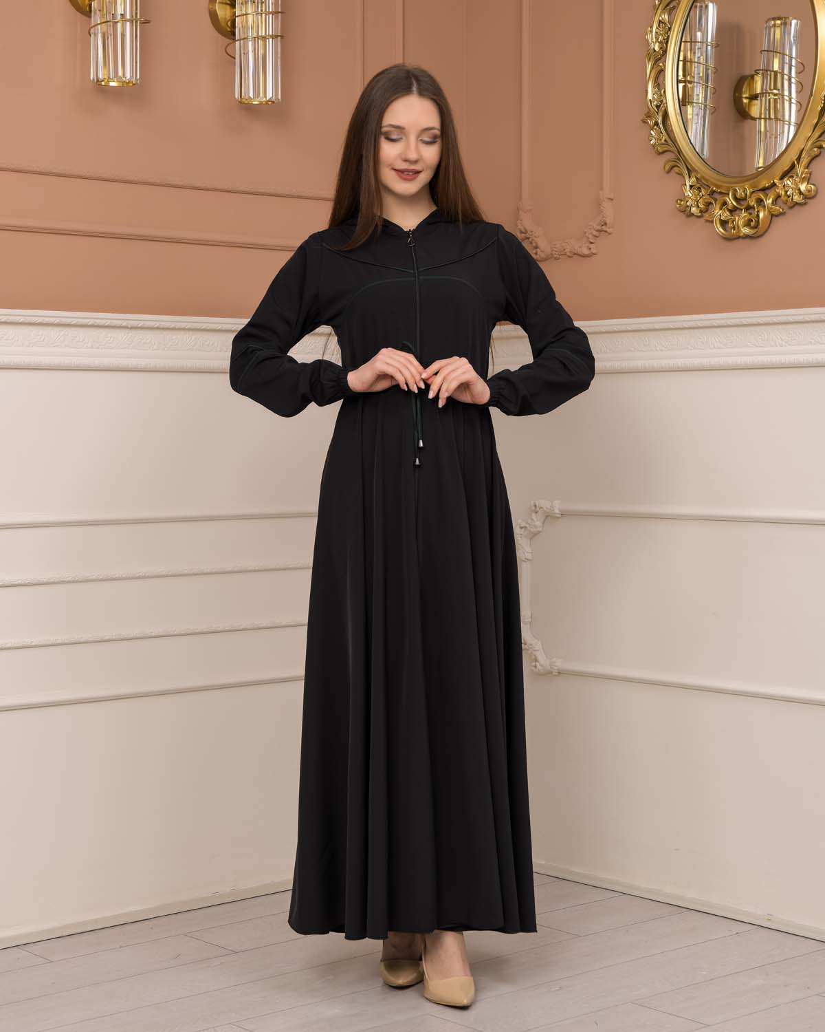 Women's Hooded Abaya with Detachable Belt 605 Haki