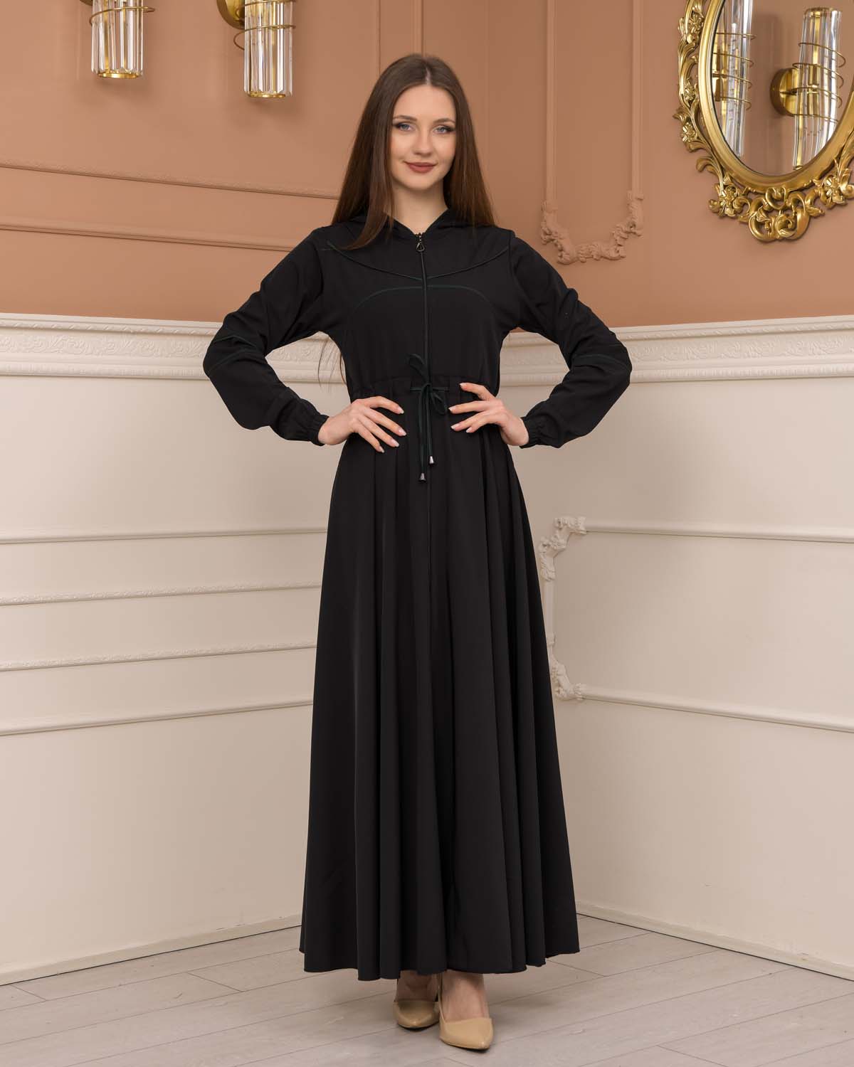 Women's Hooded Abaya with Detachable Belt 605 Haki