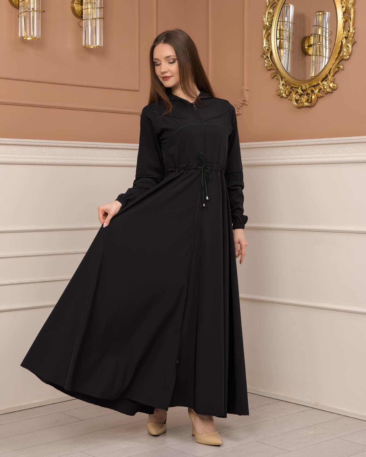 Women's Hooded Abaya with Detachable Belt 605 Haki