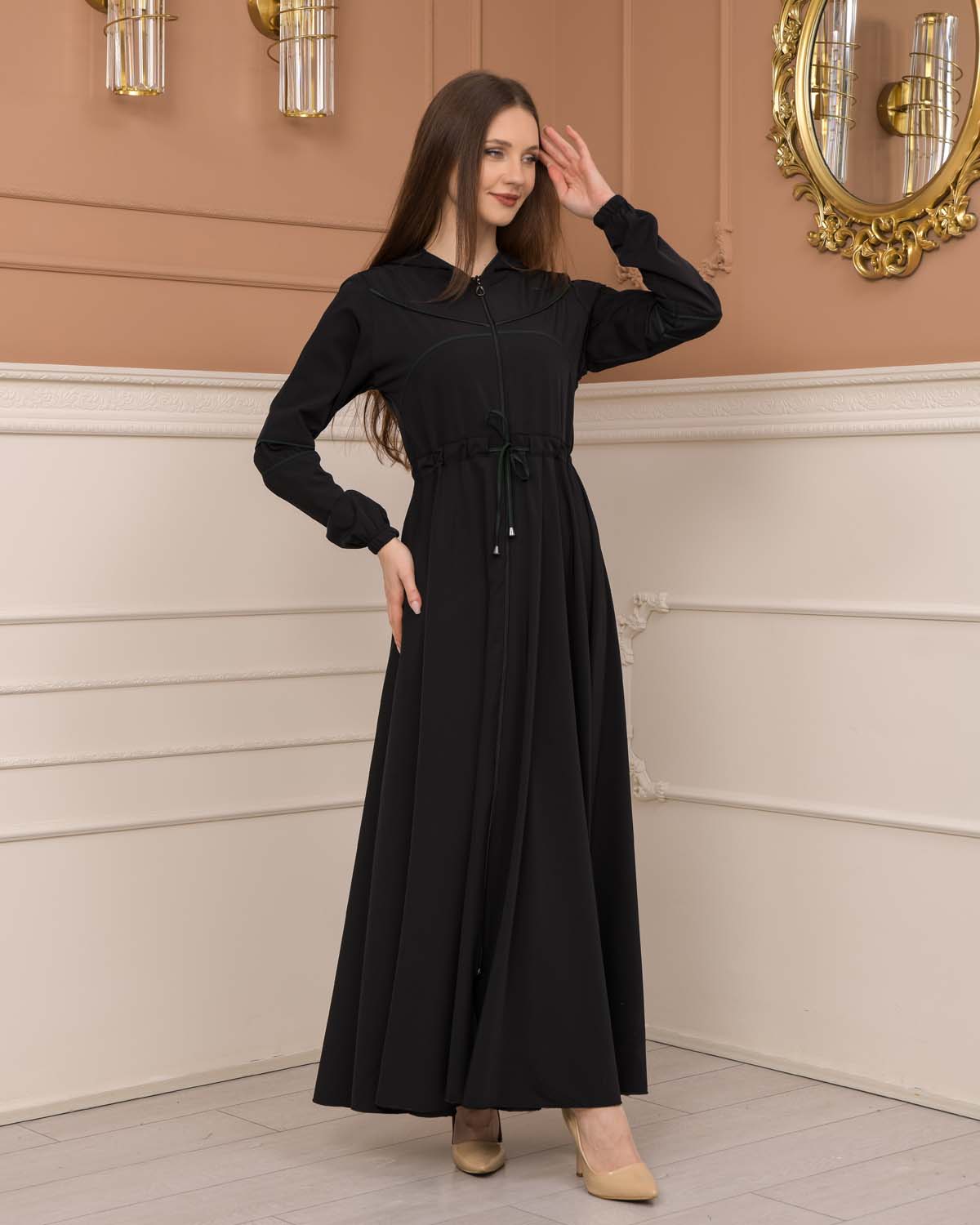 Women's Hooded Abaya with Detachable Belt 605 Haki