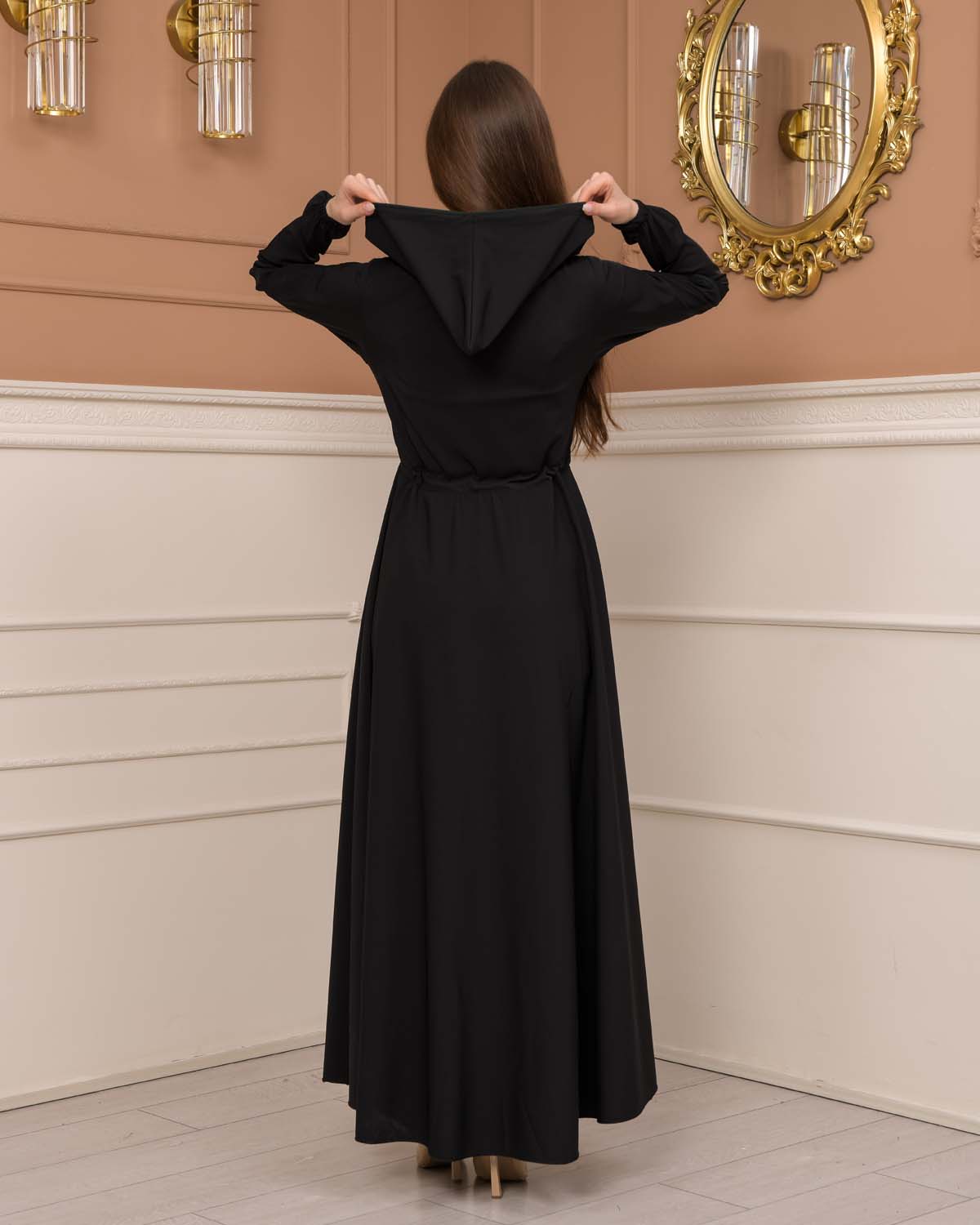 Women's Hooded Abaya with Detachable Belt 605 Haki