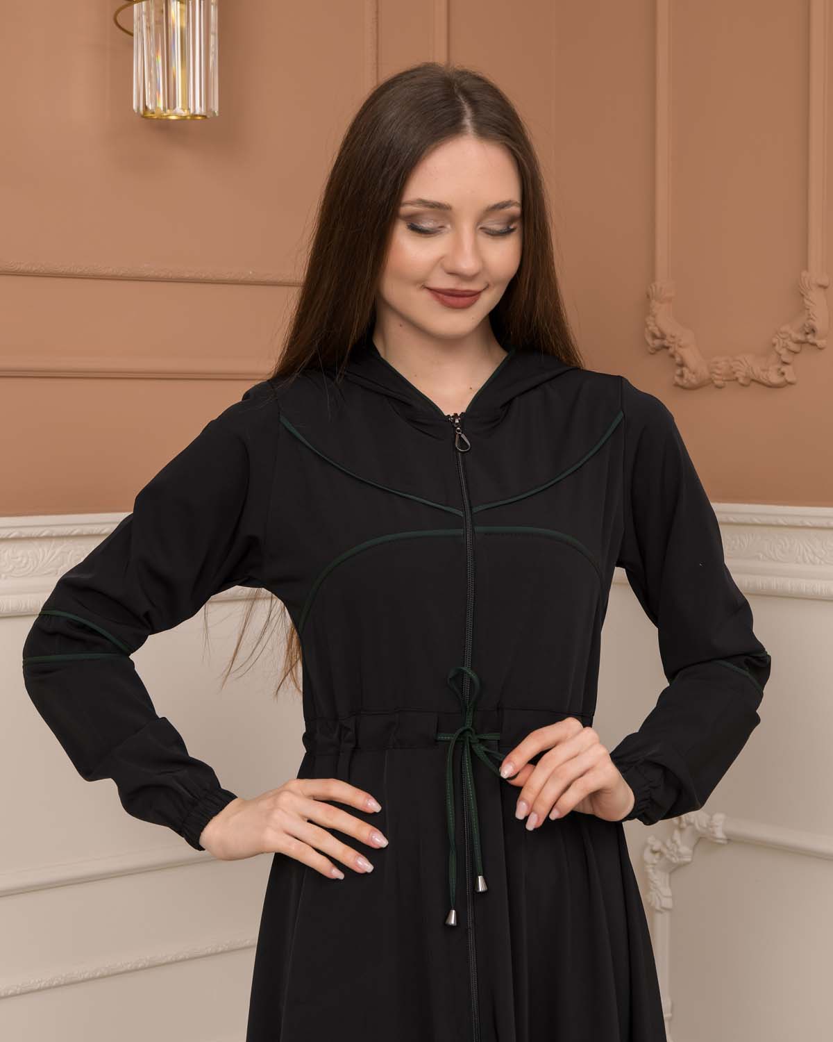 Women's Hooded Abaya with Detachable Belt 605 Haki