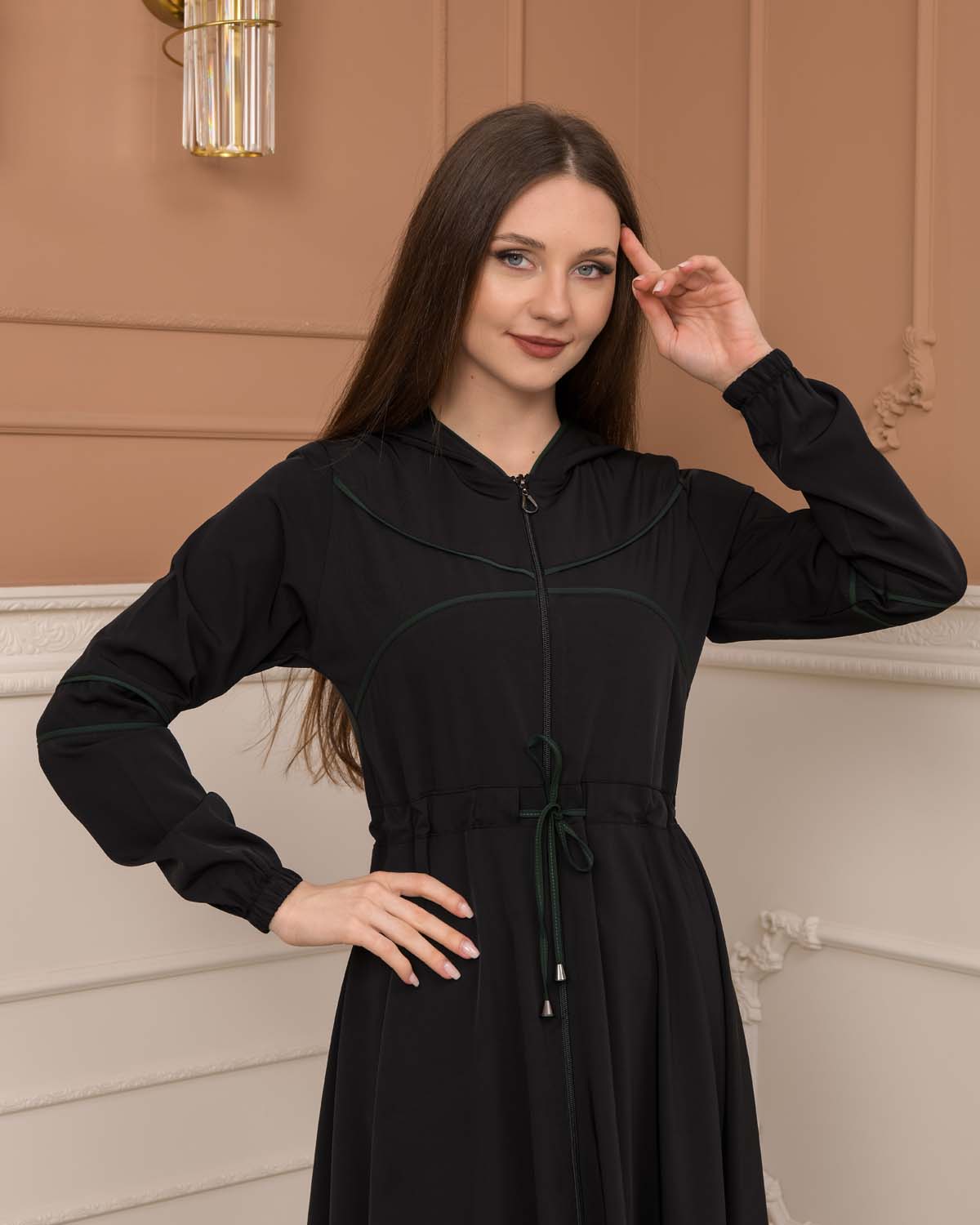 Women's Hooded Abaya with Detachable Belt 605 Haki