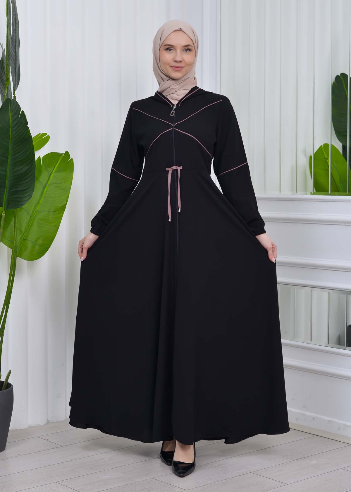 Womens Hooded Abaya with Detachable Belt 605 - lilac