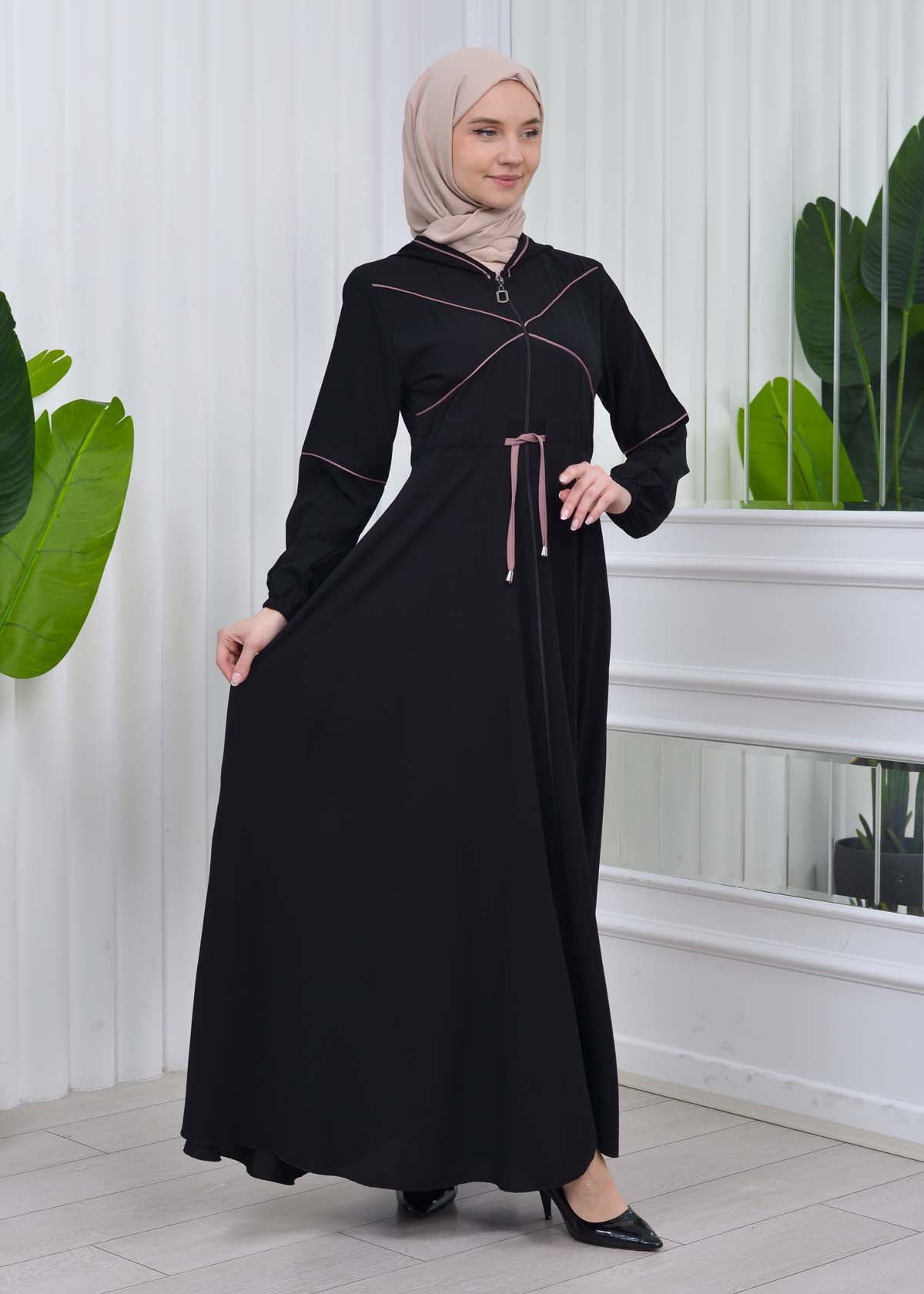 Women's Hooded Abaya with Detachable Belt 605 Lila