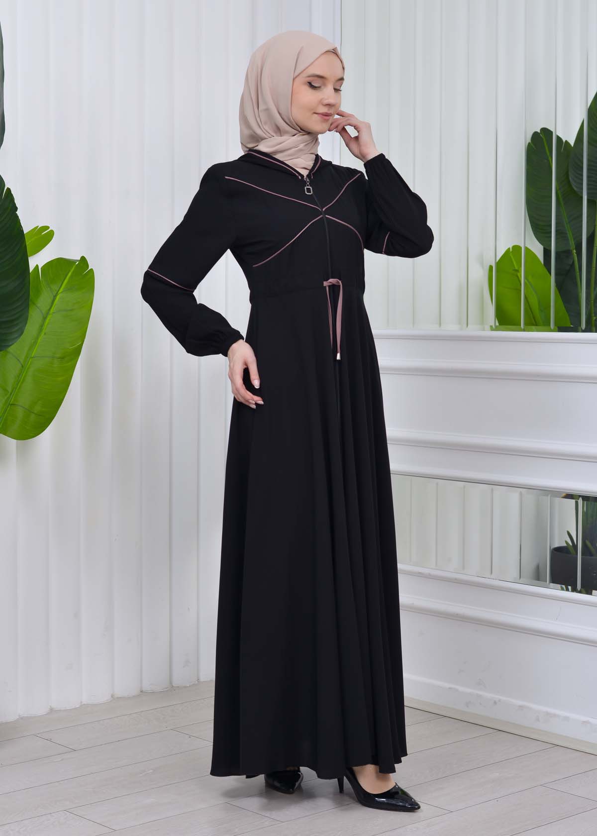 Women's Hooded Abaya with Detachable Belt 605 Lila