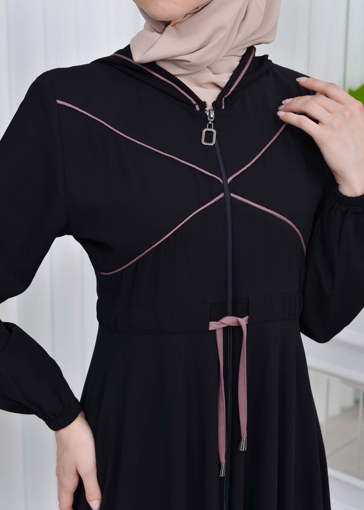 Women's Hooded Abaya with Detachable Belt 605 Lila