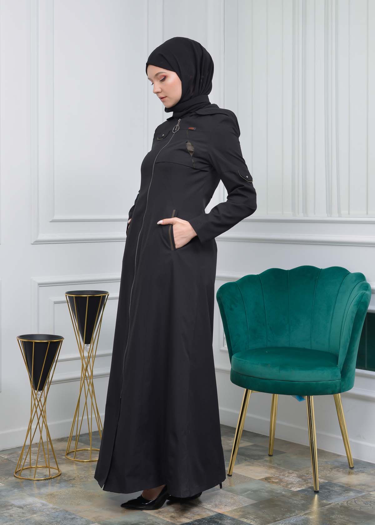 Women Hoodied Overcoat of parashot Fabric 1103 Siyah