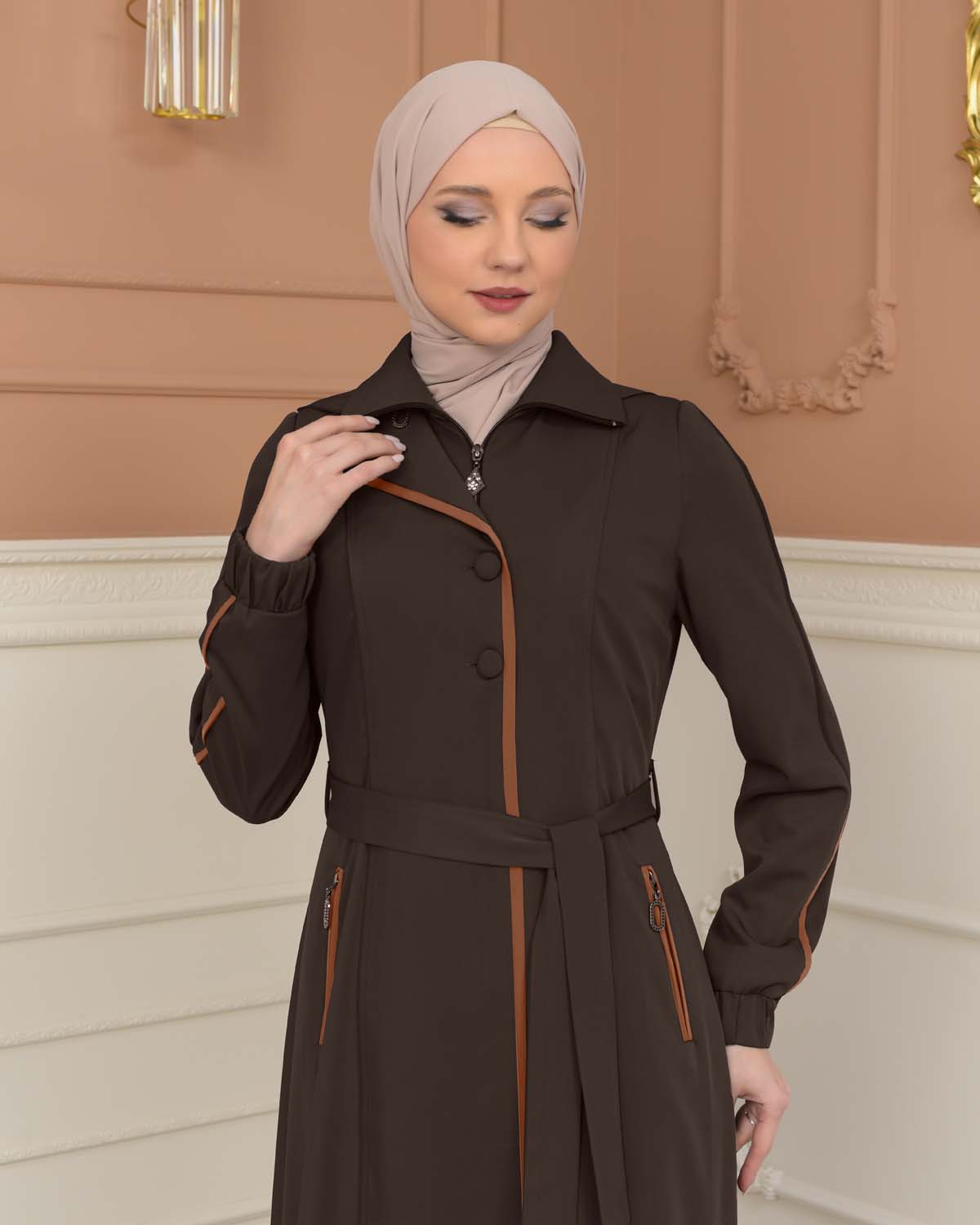 Modest Topcoat With Buttoned Detail 1230 - brown