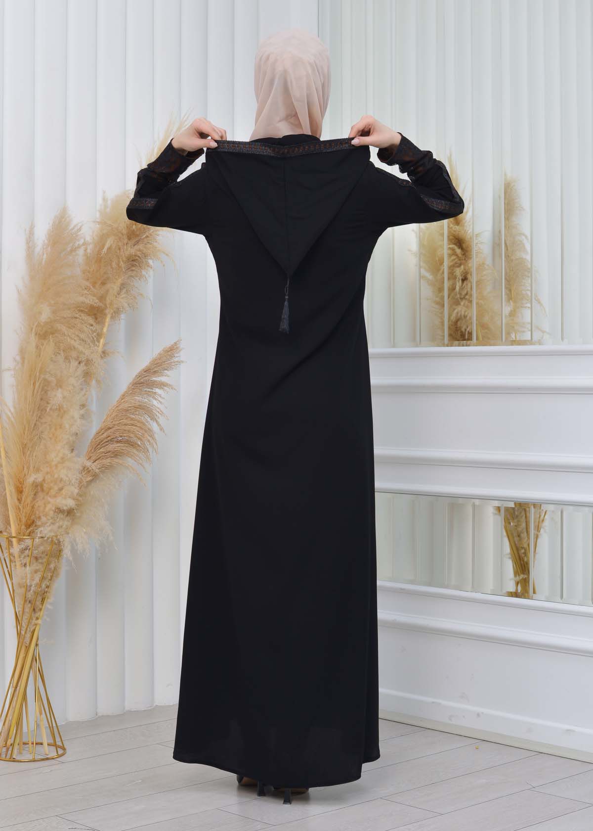 Hooded Zippered Hijab Abaya 613 taba