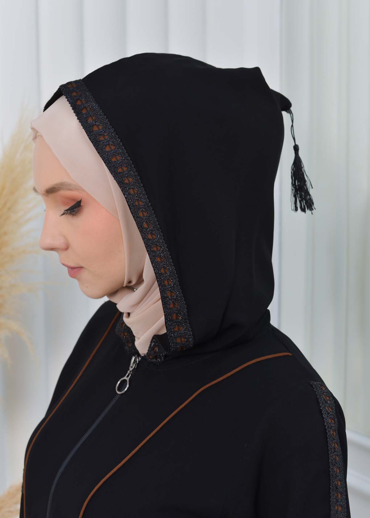 Hooded Zippered Hijab Abaya 613 taba