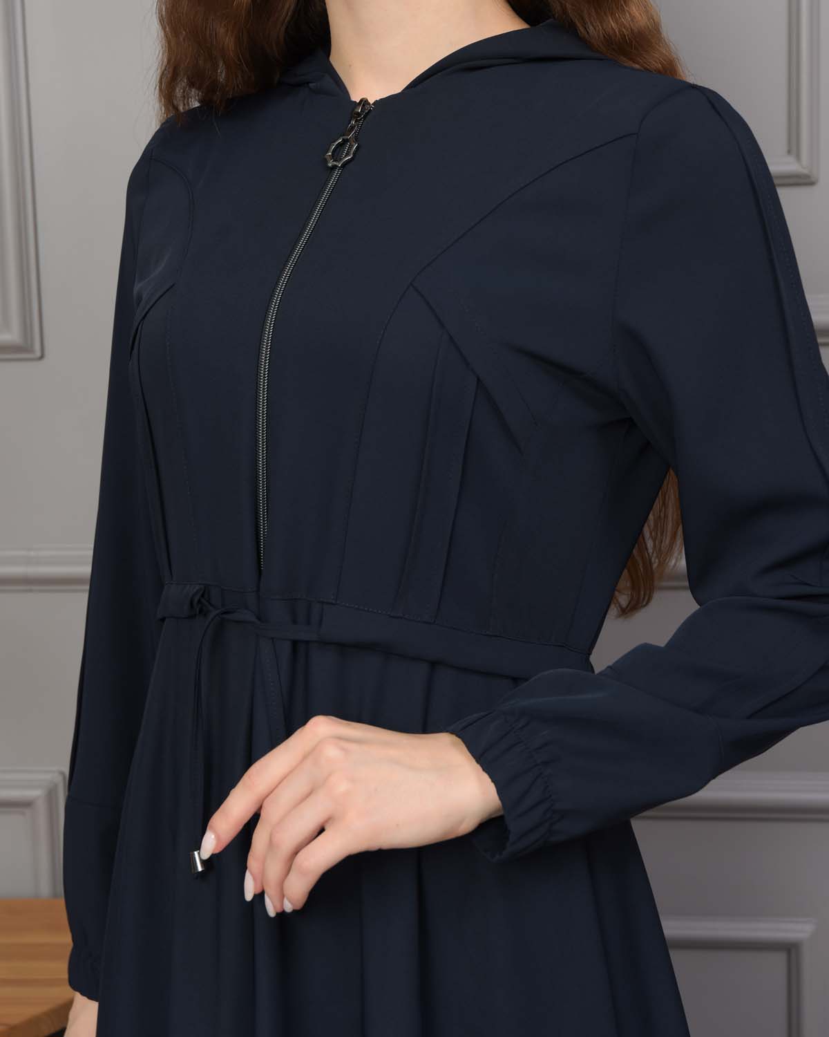 Women's Hooded Abaya with Detachable Belt 694 - deep blue