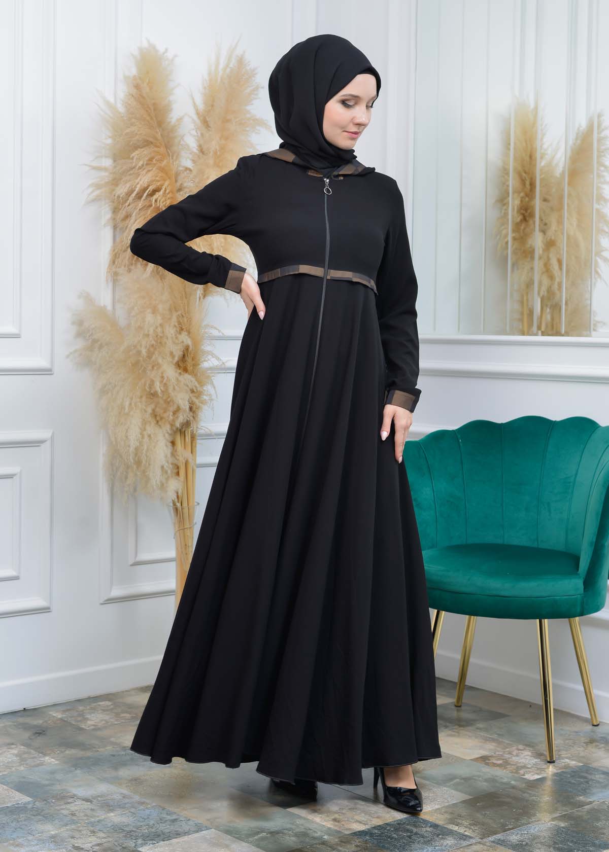 HOODED HIJAB FLASHED ABAYA ABAYA 675 Bej