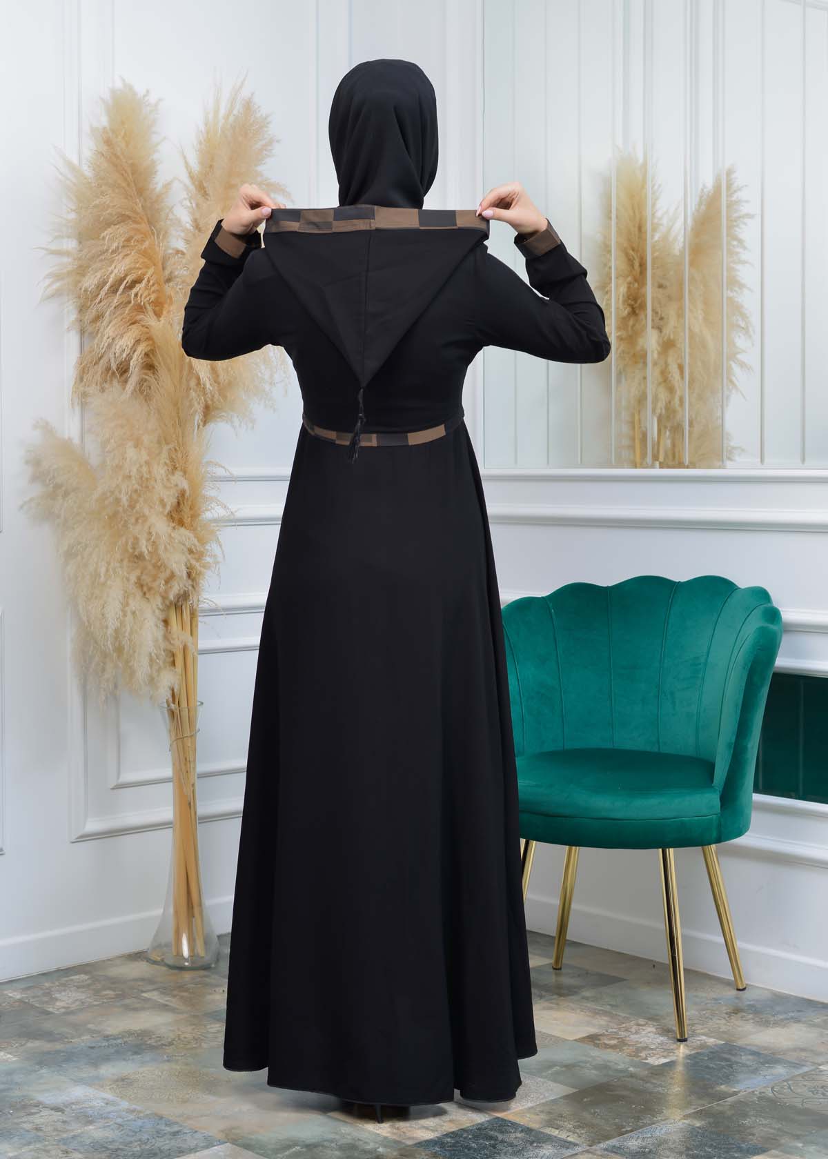 HOODED HIJAB FLASHED ABAYA ABAYA 675 Bej