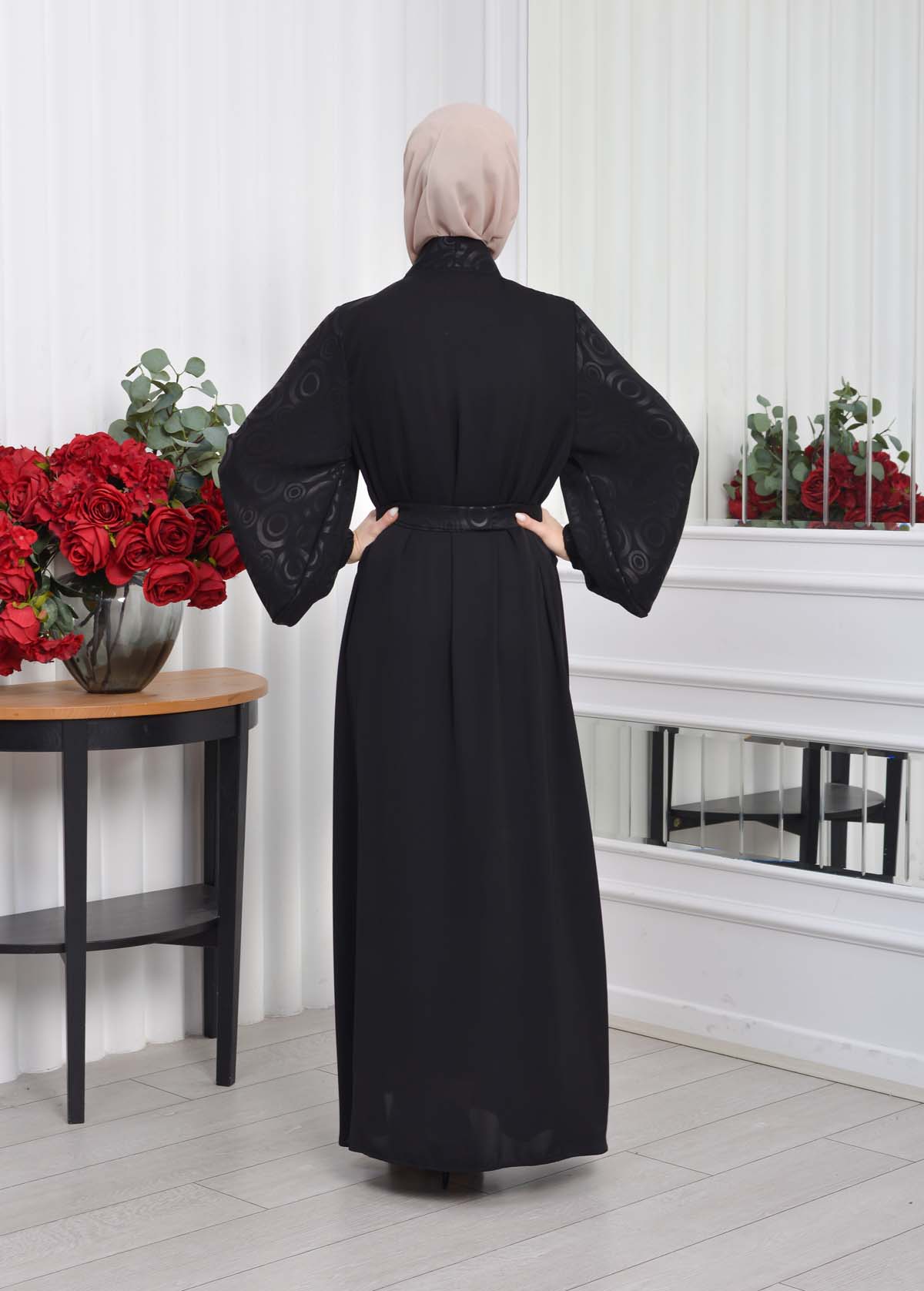 BELTED BUTTONED BLACK HIJAB ABAYA 640 Siyah