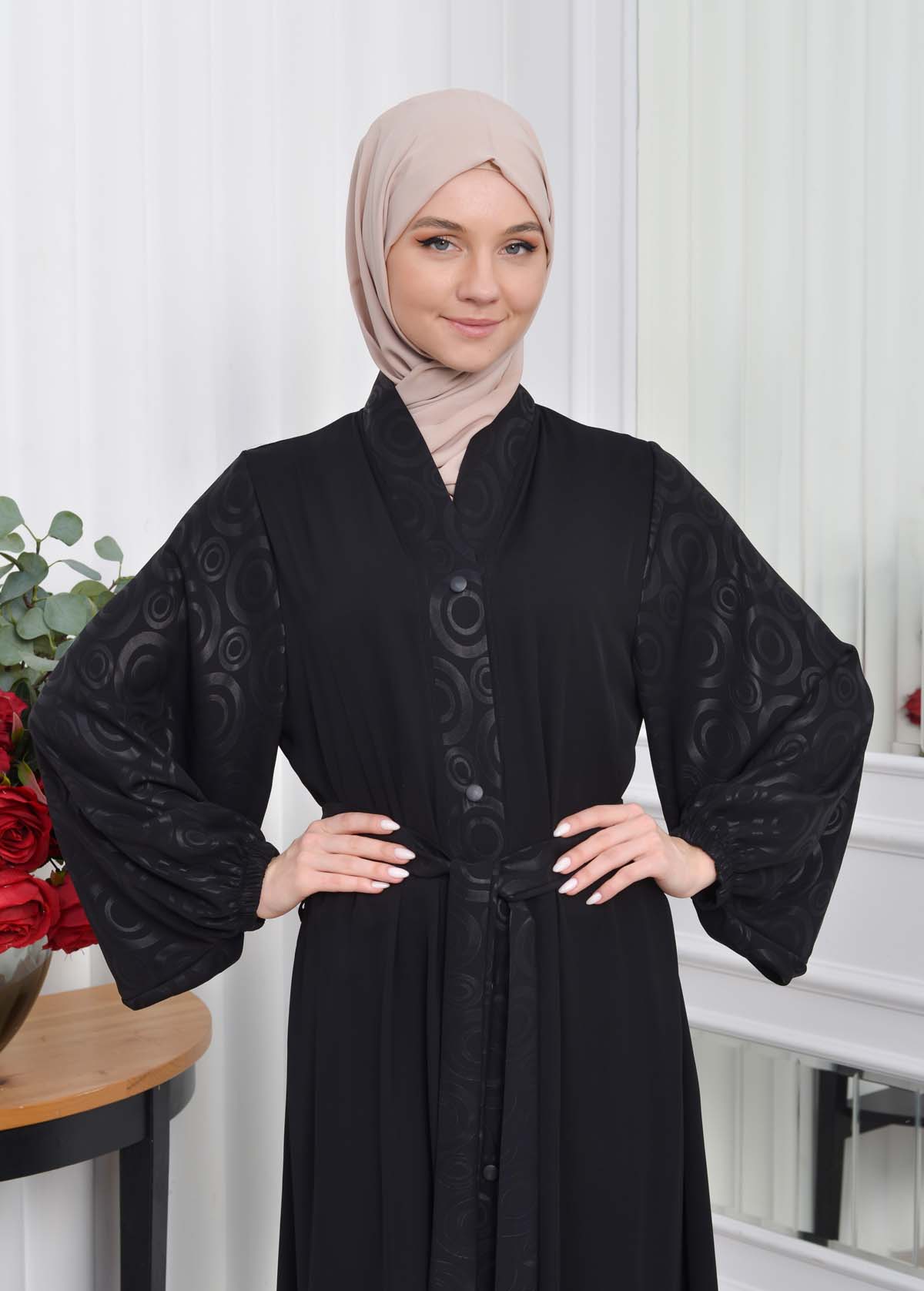 BELTED BUTTONED BLACK HIJAB ABAYA 640 Siyah