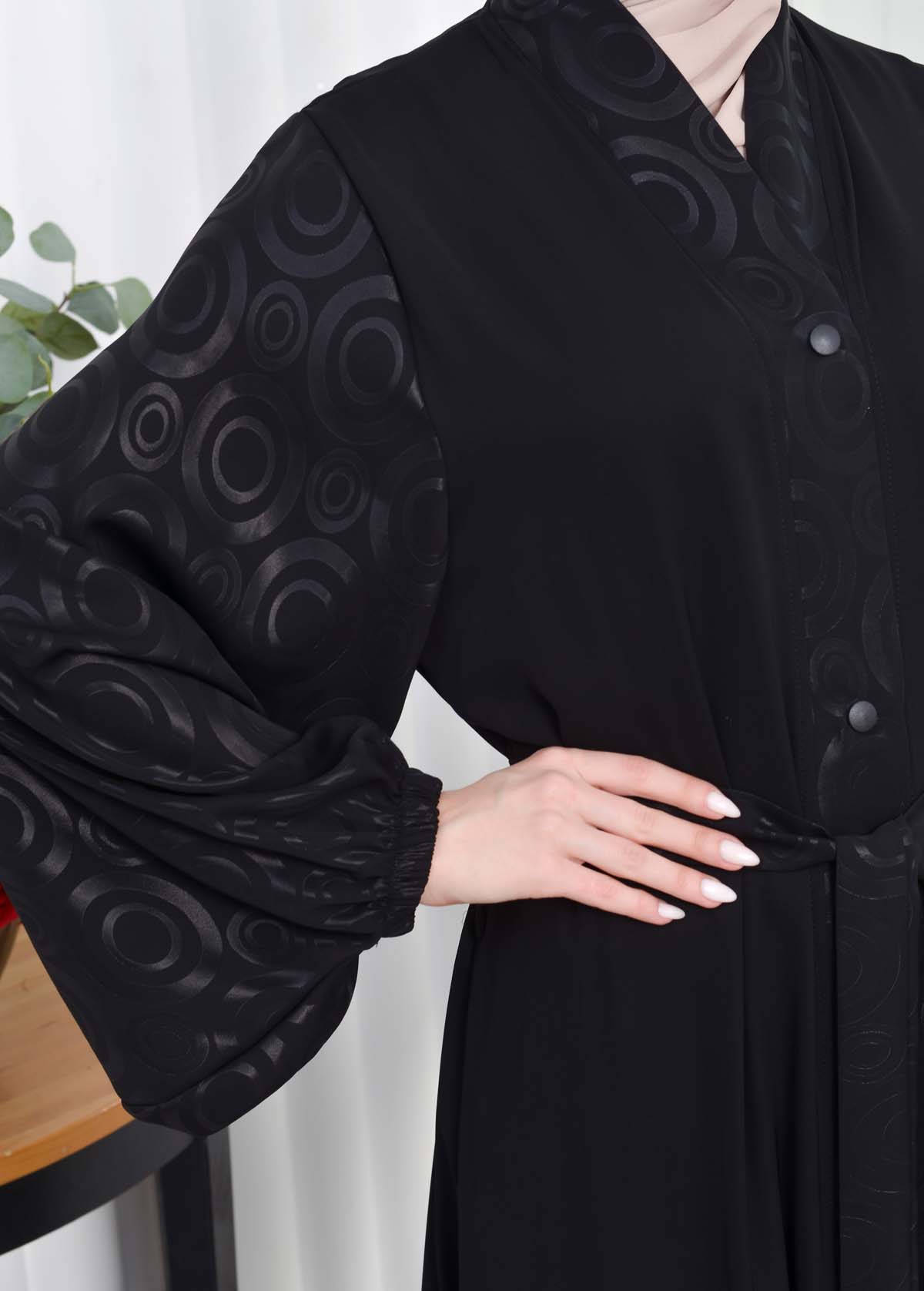 BELTED BUTTONED BLACK HIJAB ABAYA 640 Siyah