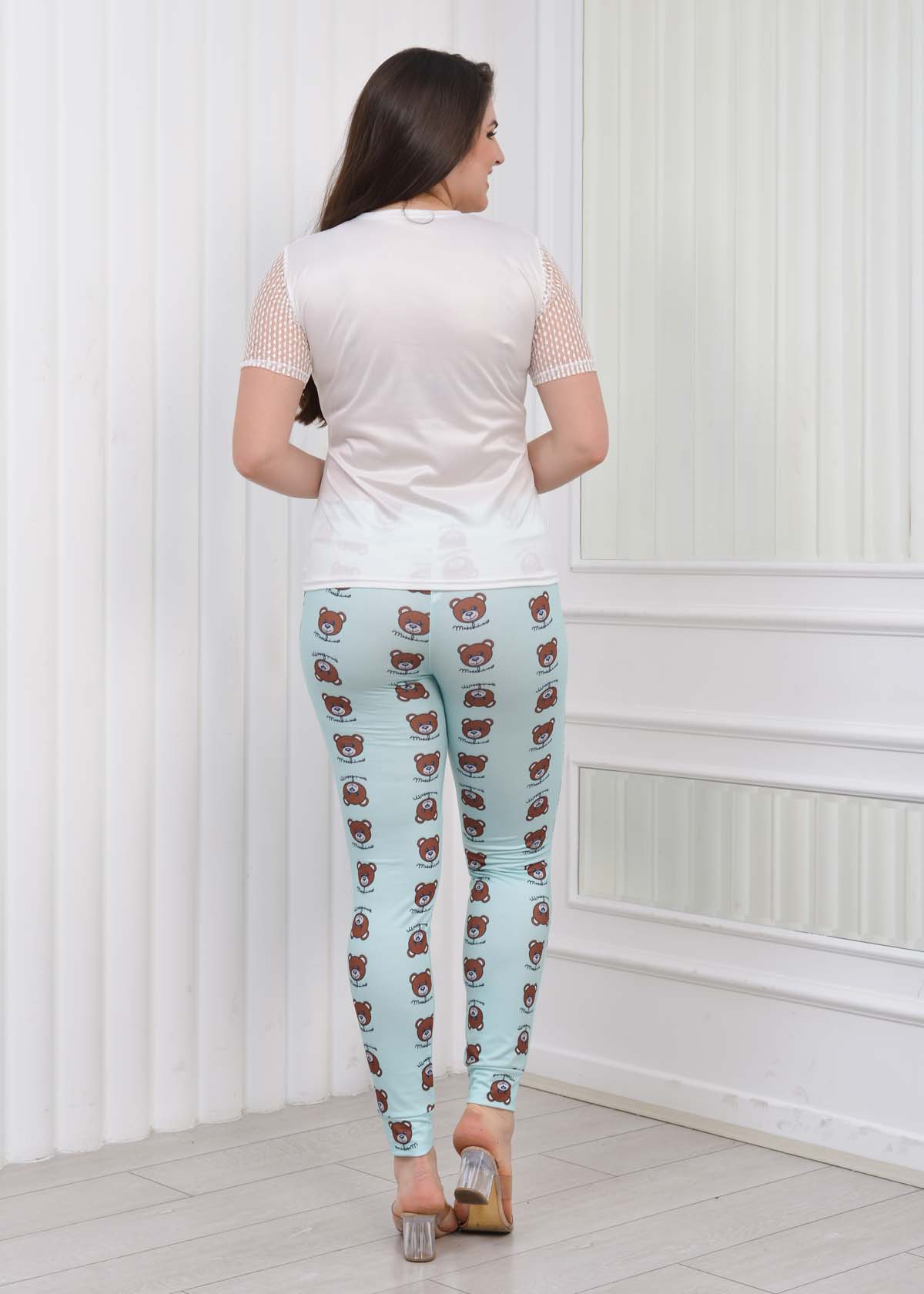 Women's T-Shirt Trousers Pajamas Set with Lace Sleeve 1082 Turkuaz