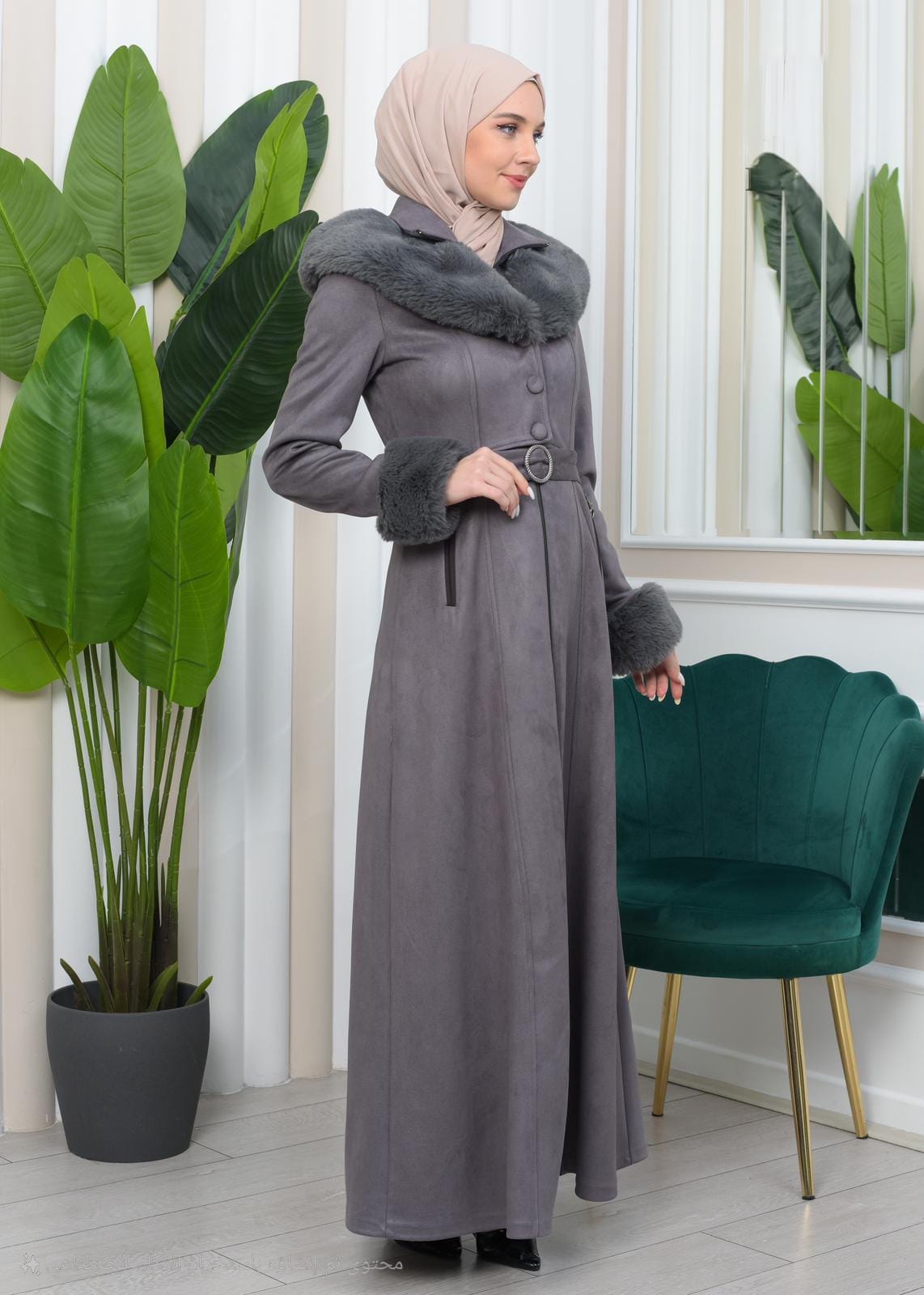 Womens Suede Fur Coat 1362 - gray