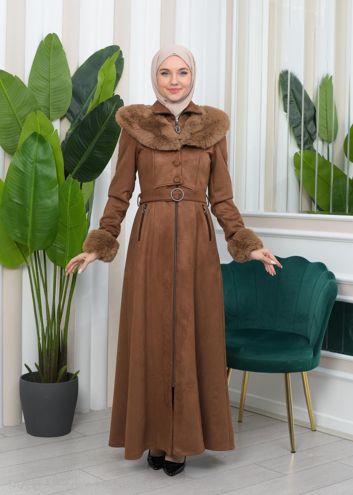 Womens Suede Fur Coat 1362 - brown