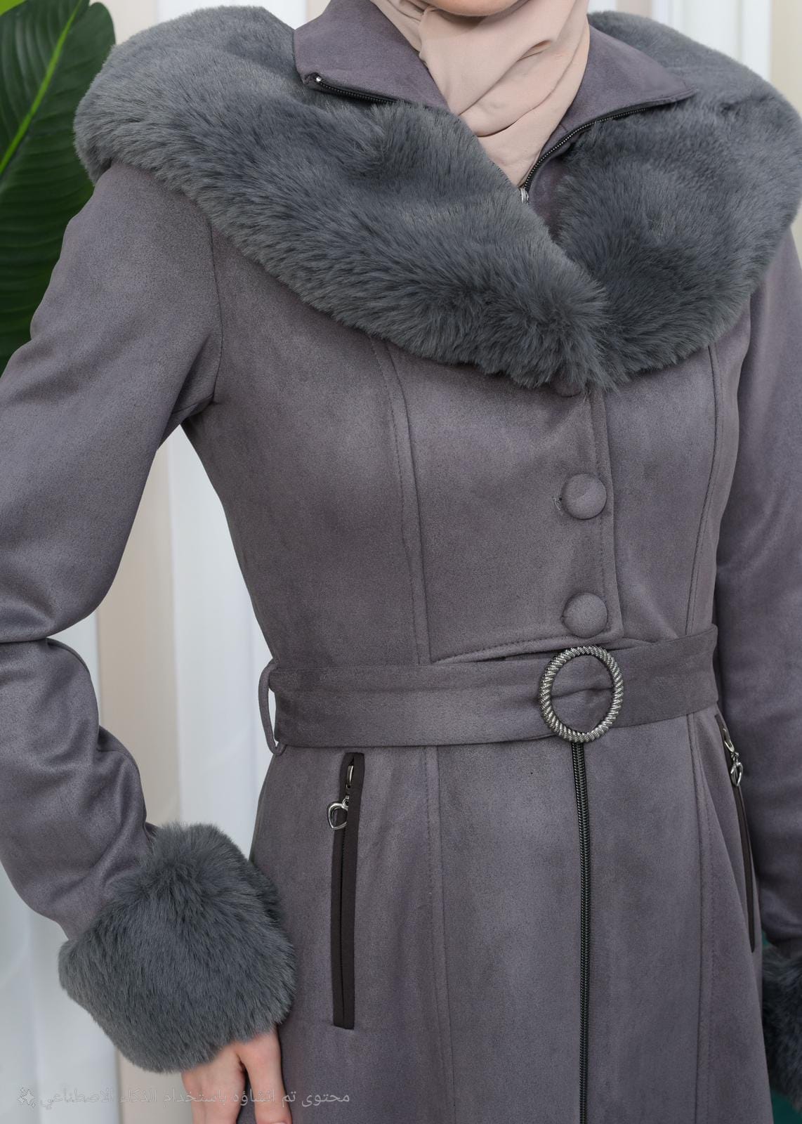 Womens Suede Fur Coat 1362 - gray