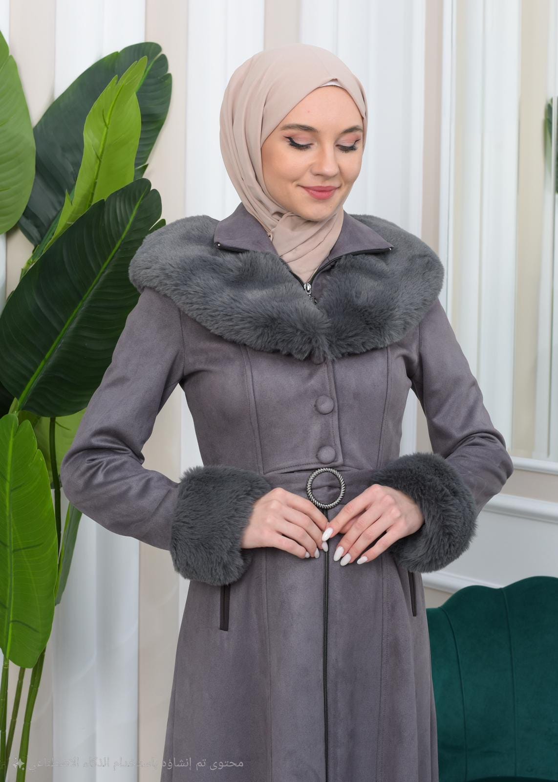 Womens Suede Fur Coat 1362 - gray