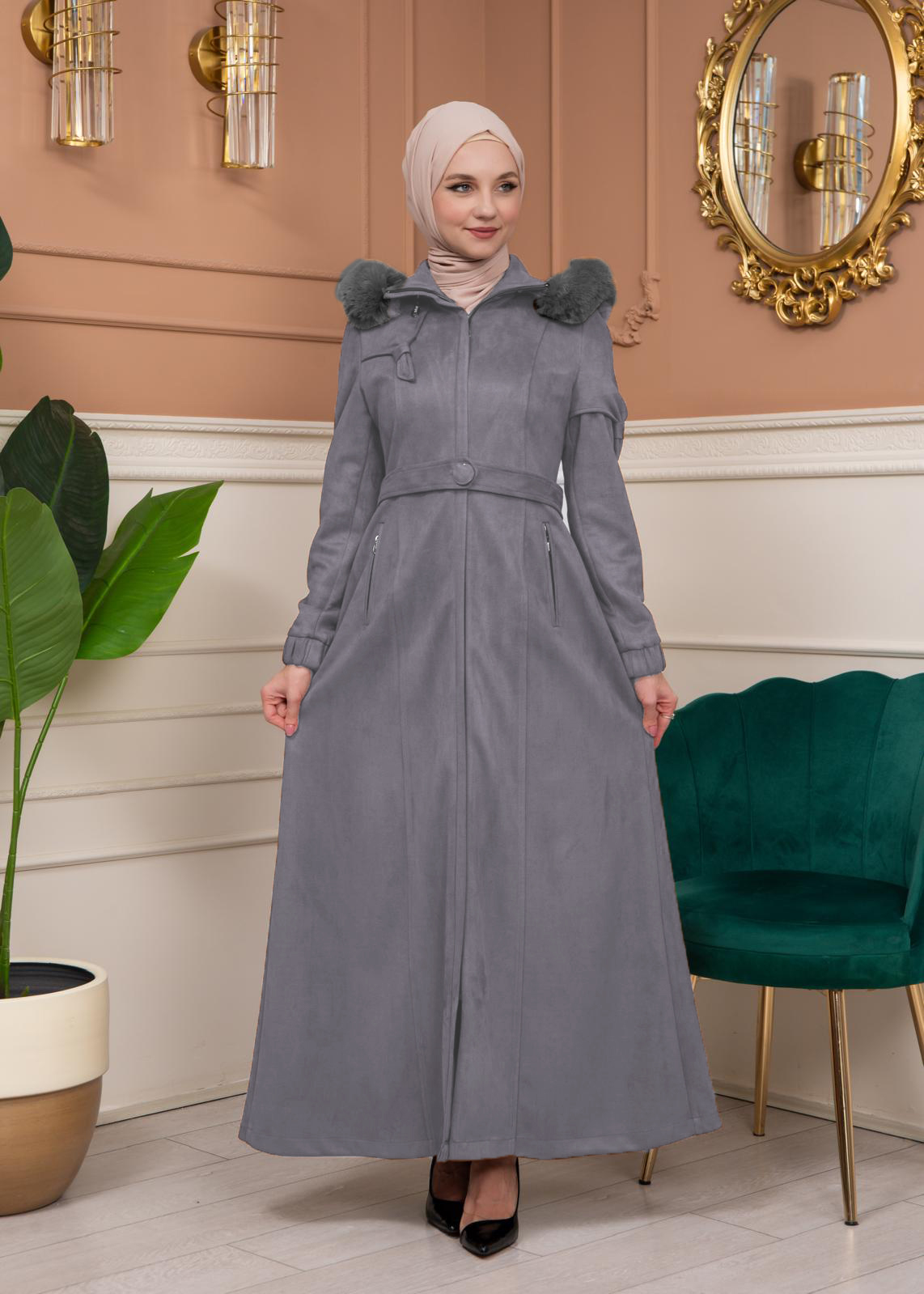 Shaomah Winter Coat with Fur Hood - Code 1361 - gray