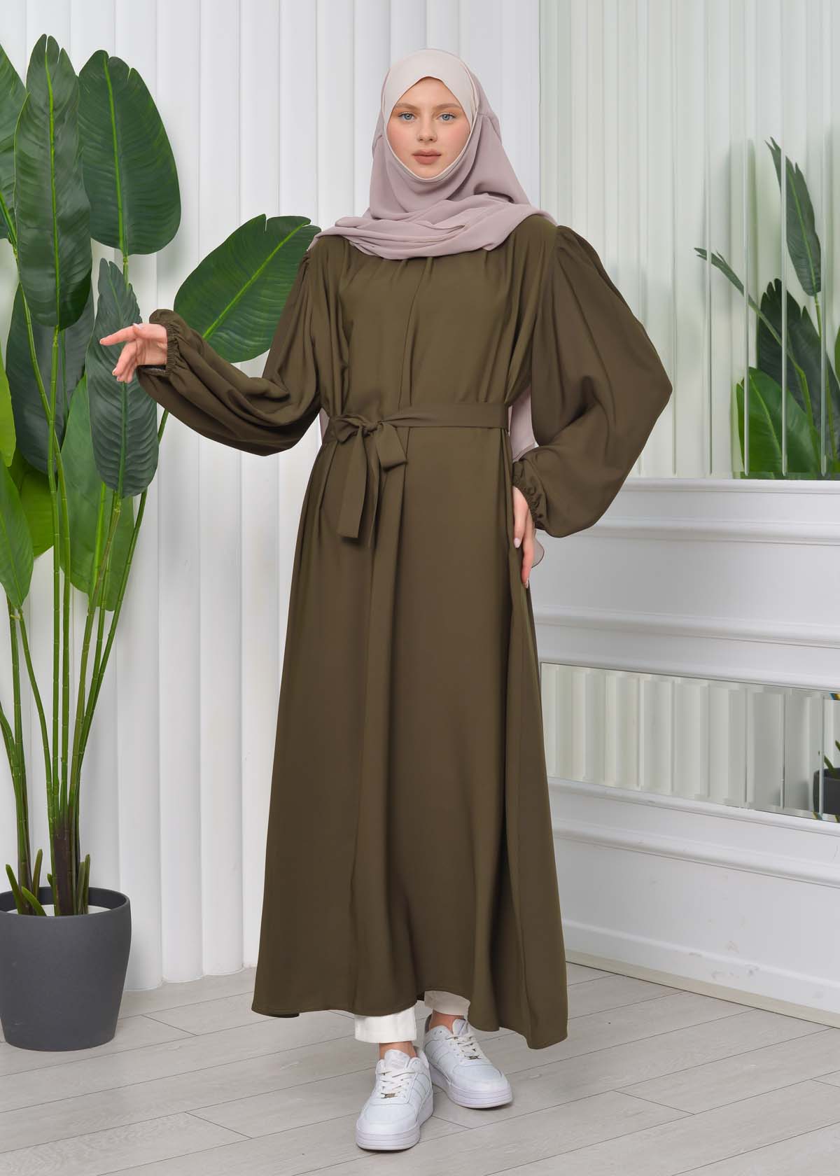 Simple & Long Hijab Dress 827 Haki