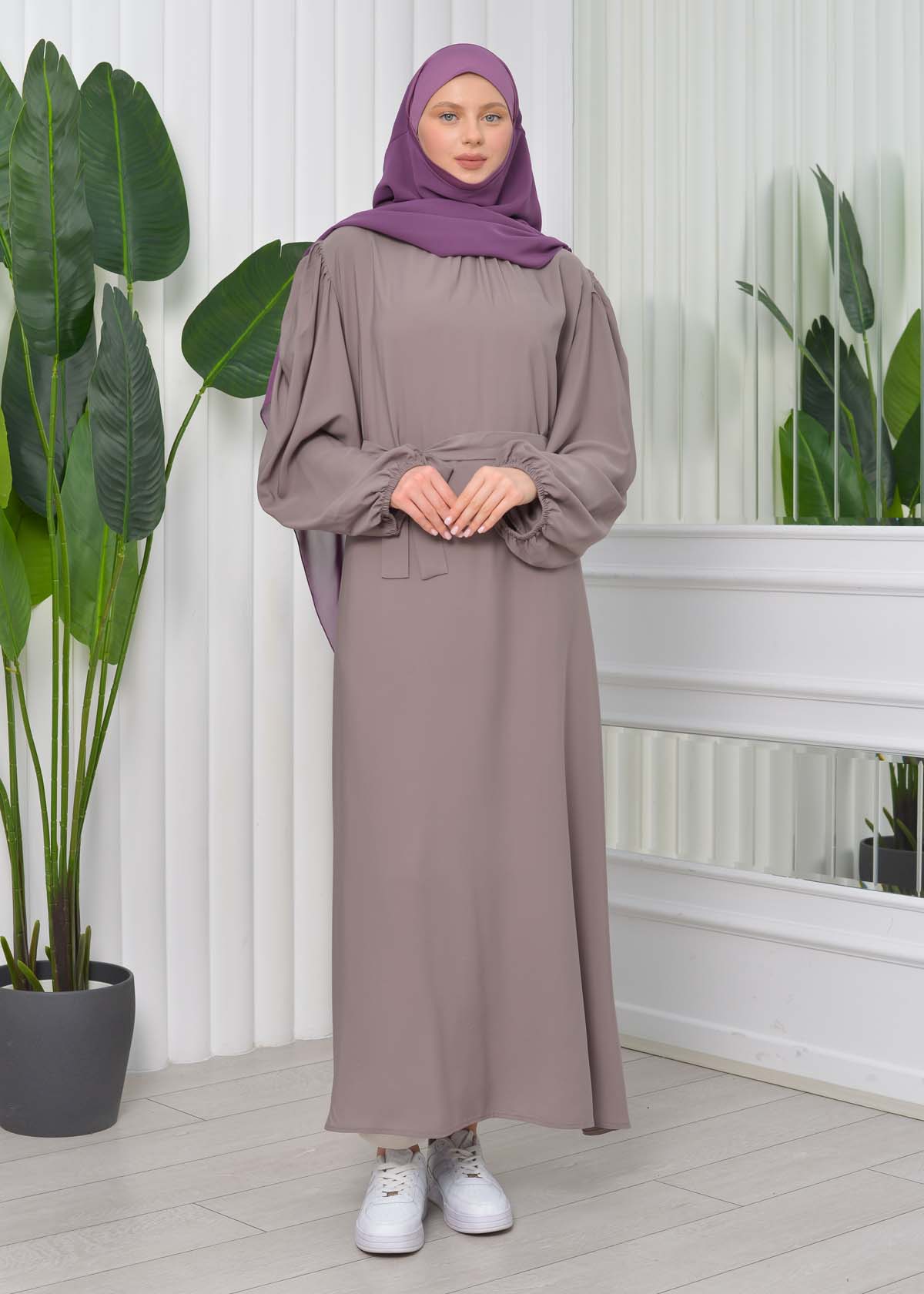 Simple & Long Hijab Dress 827 açık kahve