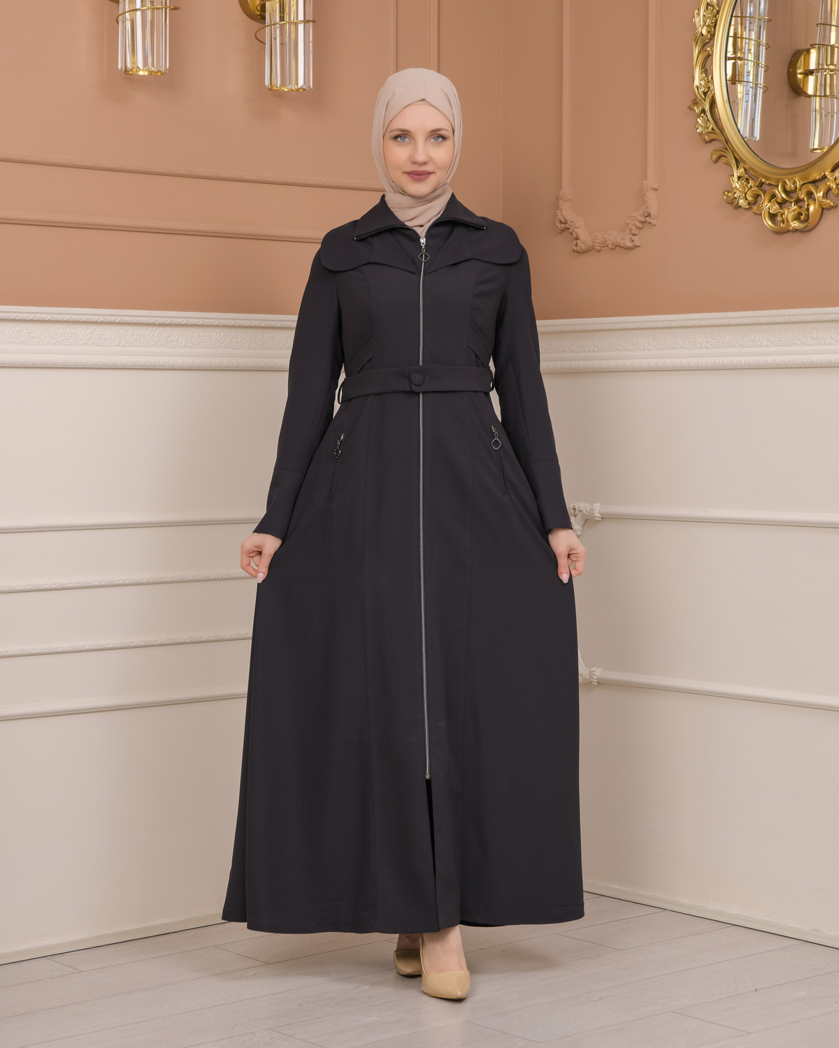 Belted Zippered Clarita Hooded Topcoat 1224 - Antrasıt