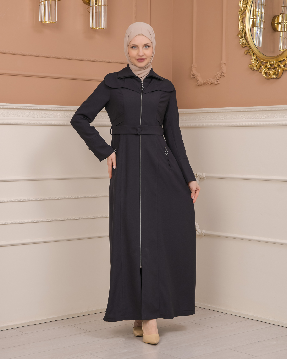 Belted Zippered Clarita Hooded Topcoat 1224 - Antrasıt