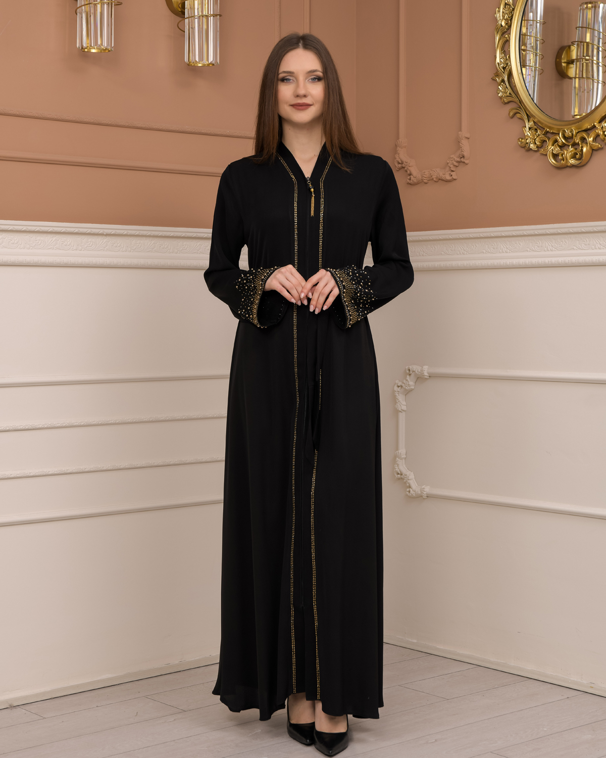 Diamond-Studded Modest Abaya 679 - black