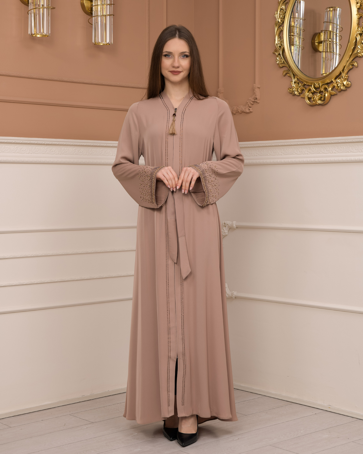 Diamond-Studded Modest Abaya 679 - beige