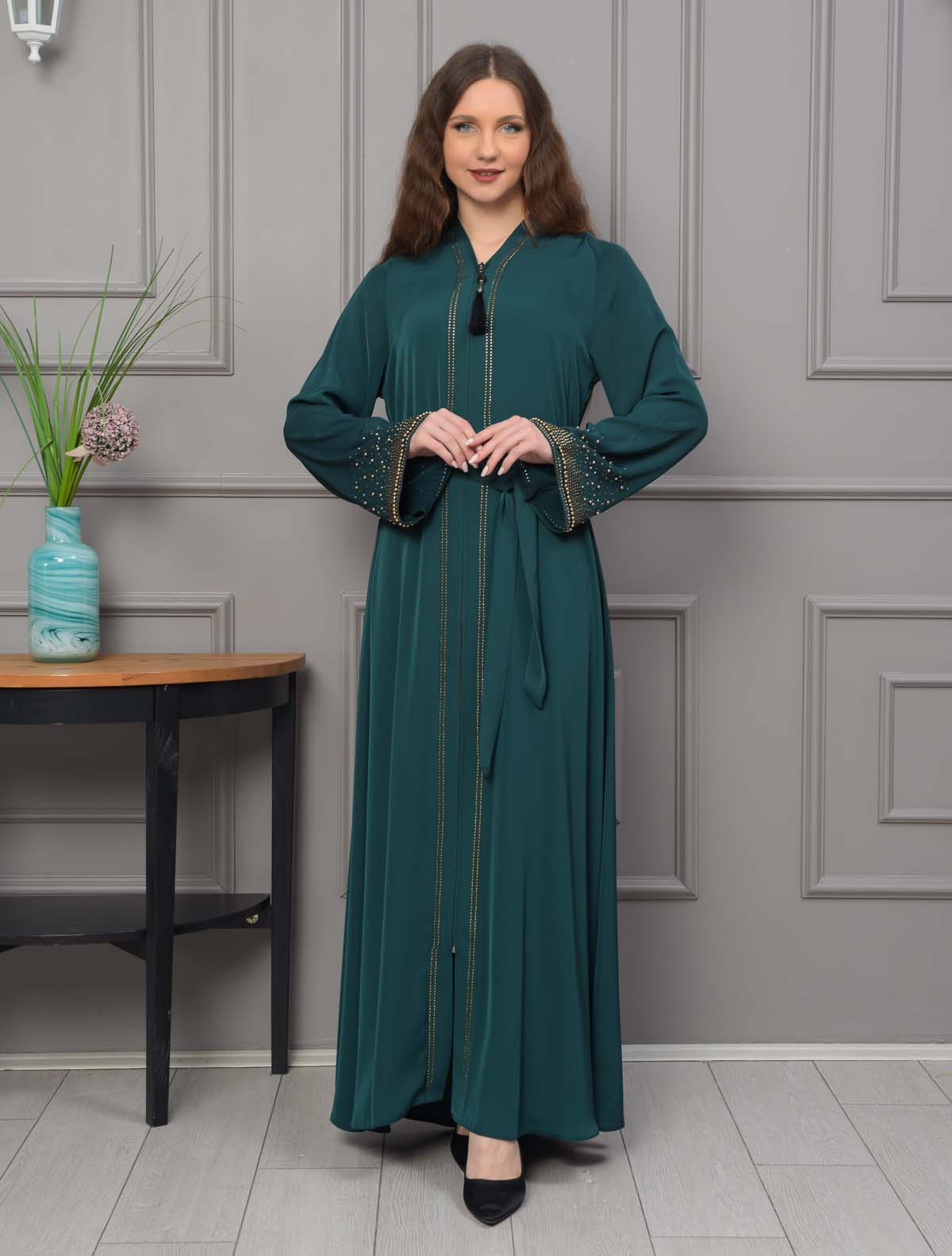 Diamond-Studded Modest Abaya 679 - green