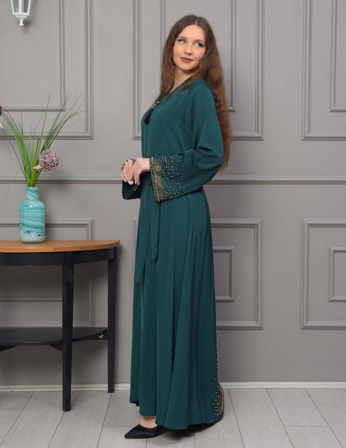 Diamond-Studded Modest Abaya 679 - green