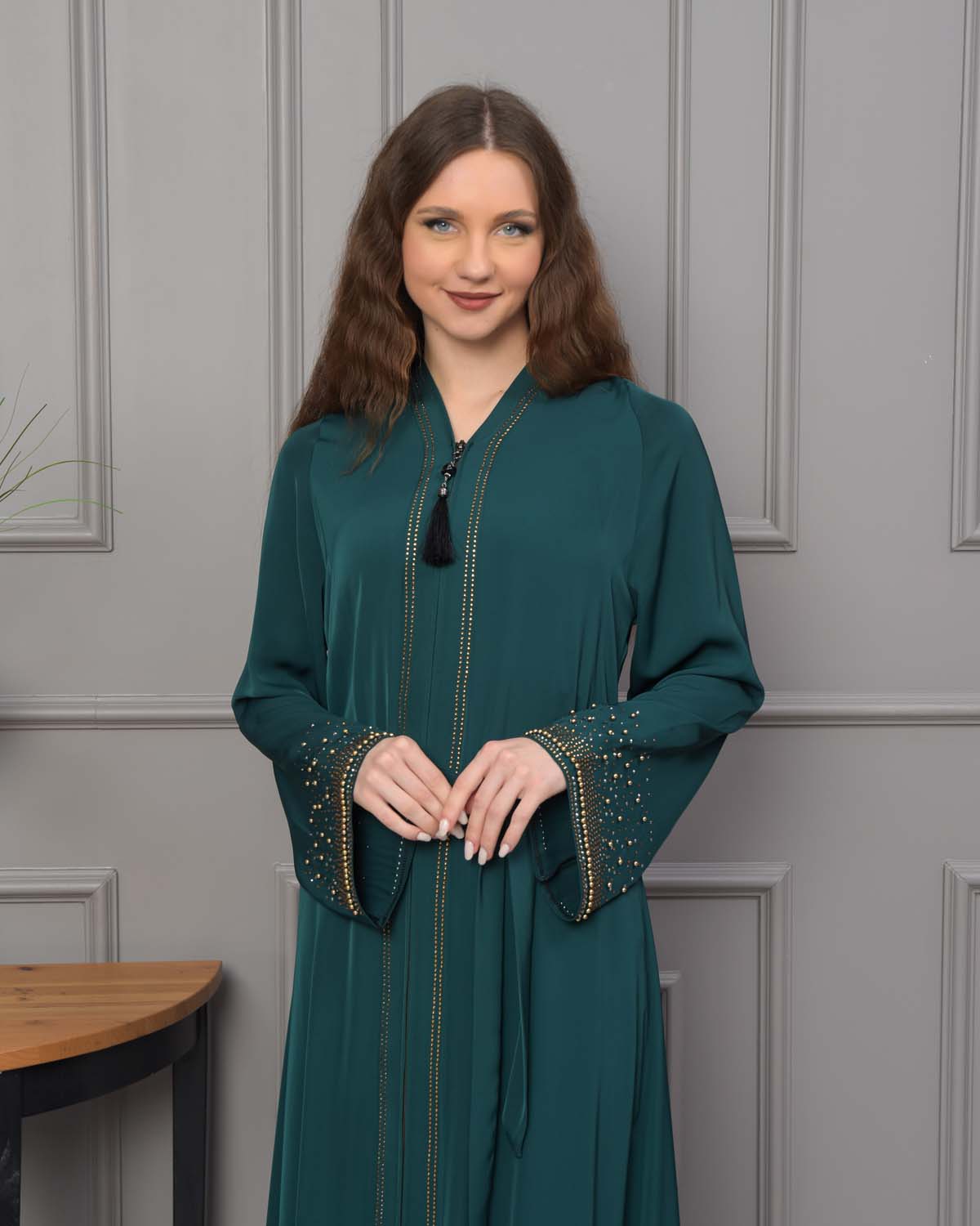 Diamond-Studded Modest Abaya 679 - green